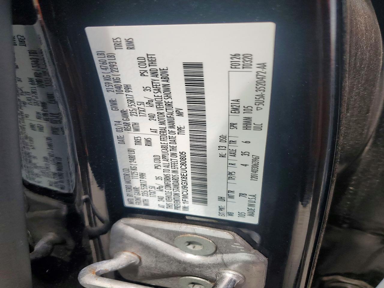 2014 Ford Escape Se Черный vin: 1FMCU9GX8EUC80805