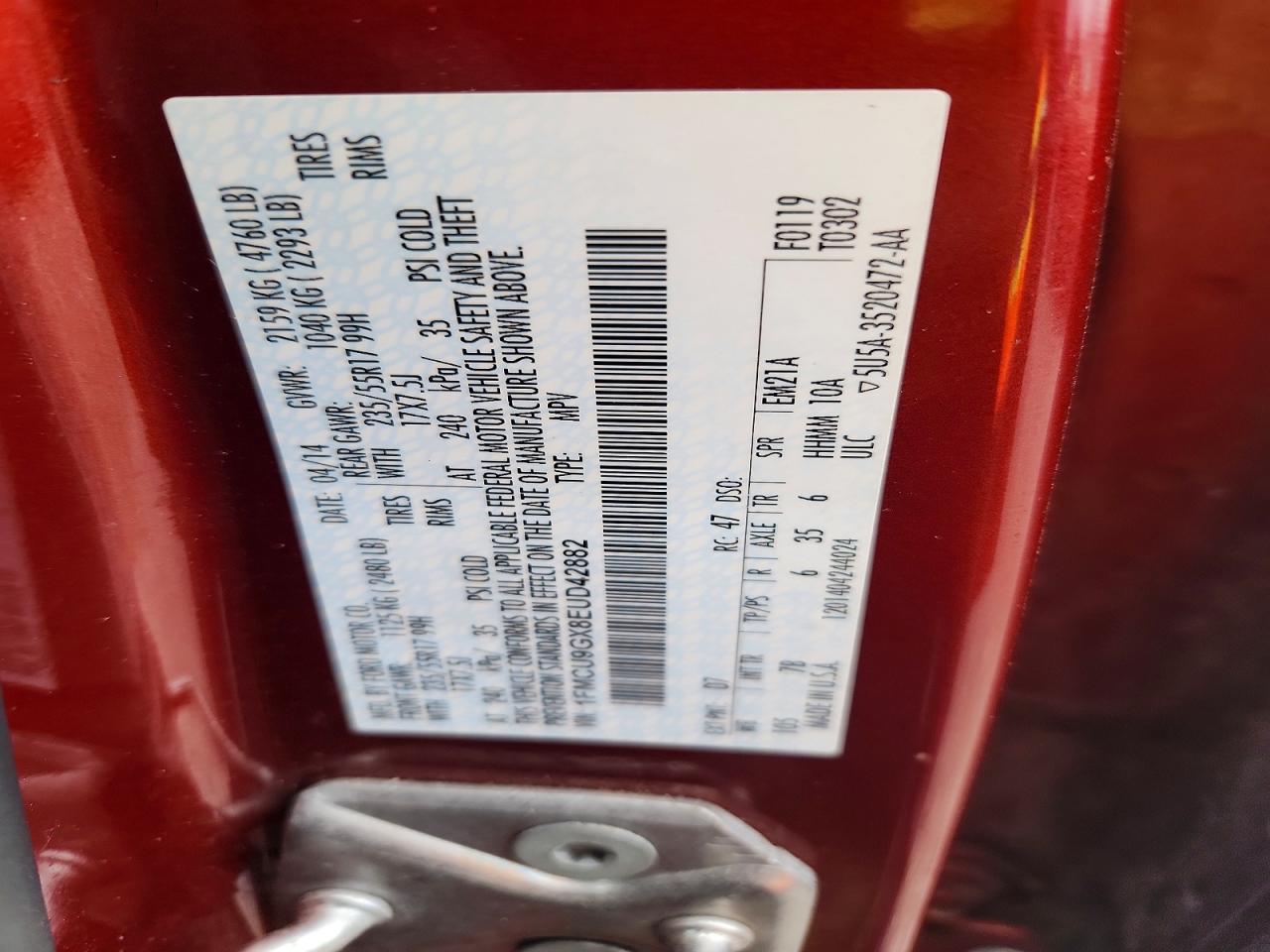 2014 Ford Escape Se Red vin: 1FMCU9GX8EUD42882