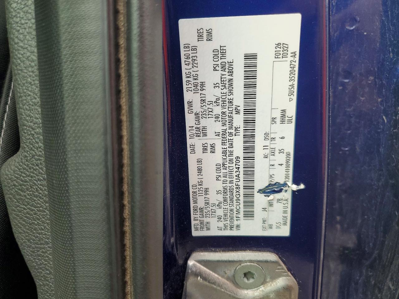 2015 Ford Escape Se Blue vin: 1FMCU9GX8FUA34709
