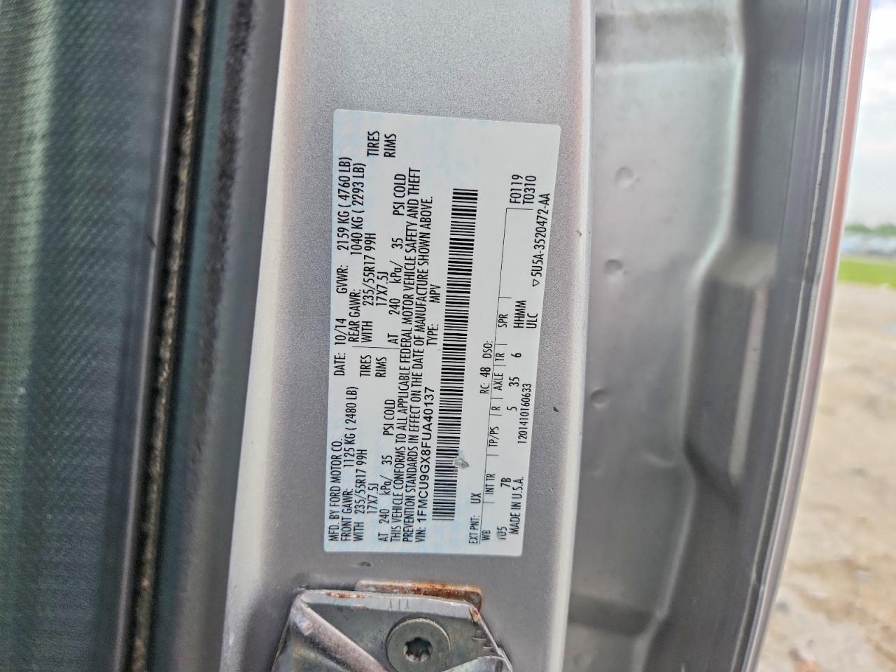 2015 Ford Escape Se Silver vin: 1FMCU9GX8FUA40137