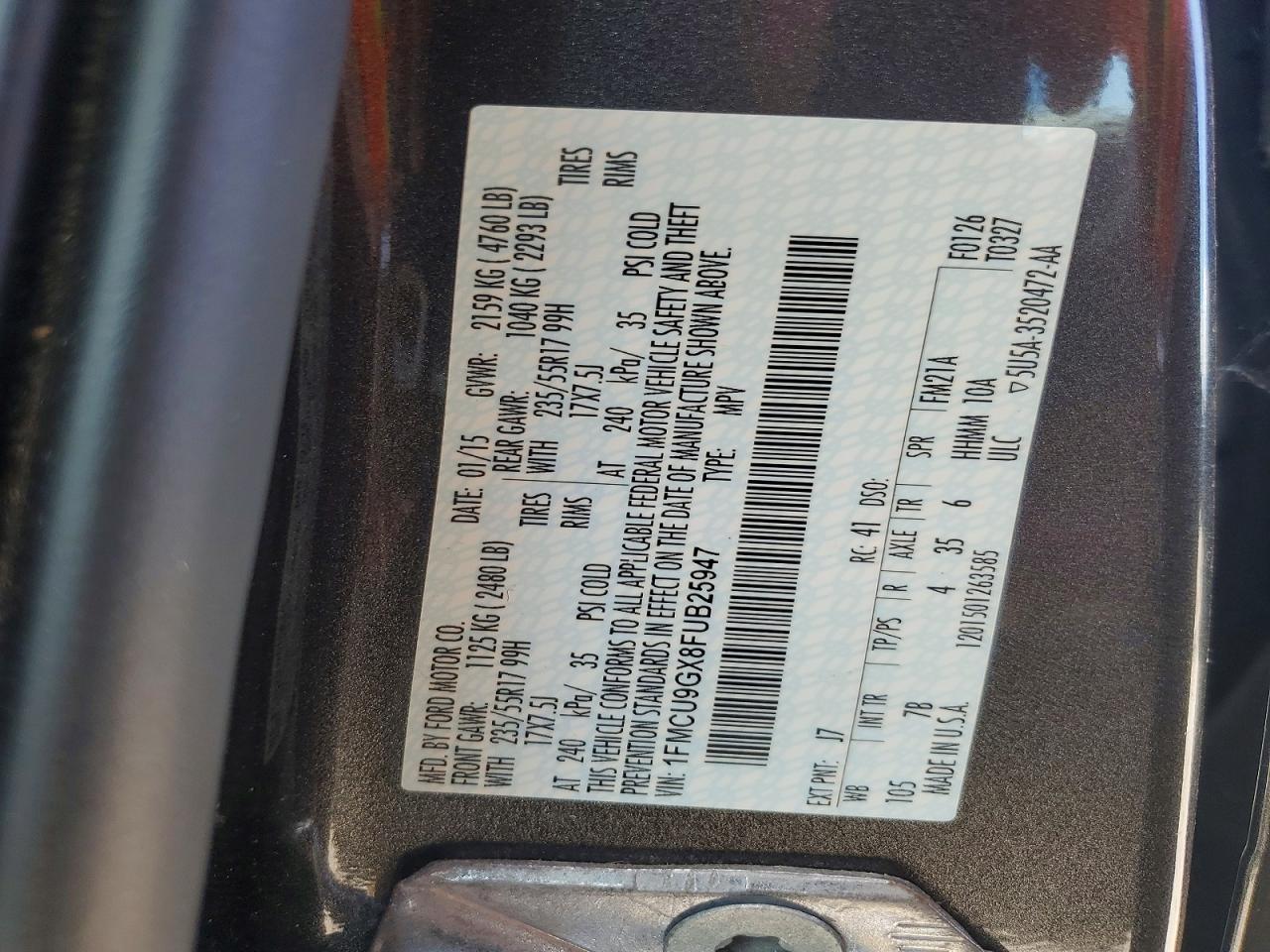 2015 Ford Escape Se Gray vin: 1FMCU9GX8FUB25947