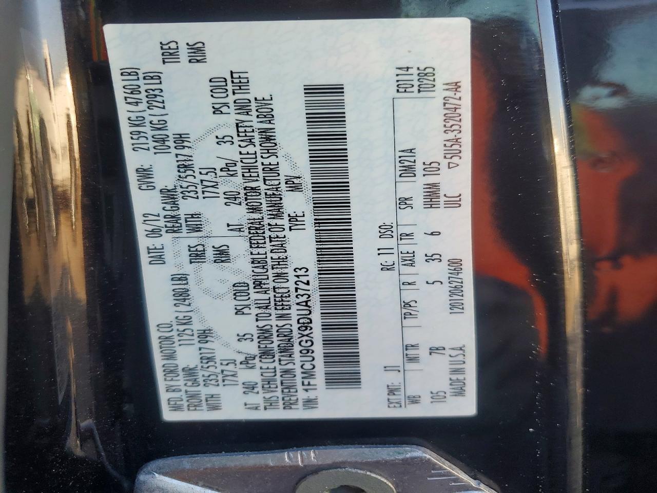 2013 Ford Escape Se Black vin: 1FMCU9GX9DUA37213