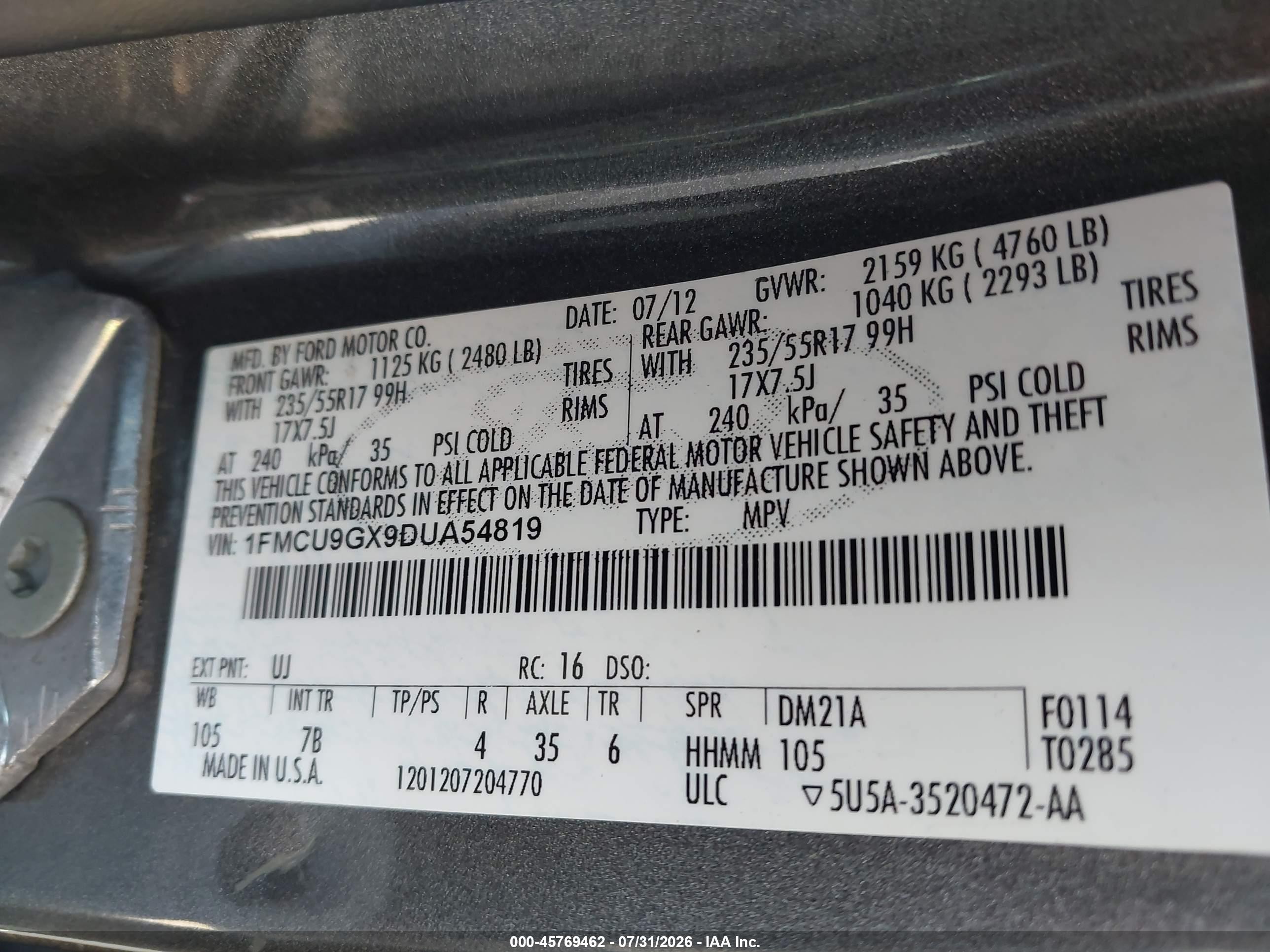 2013 Ford Escape Se Gray vin: 1FMCU9GX9DUA54819