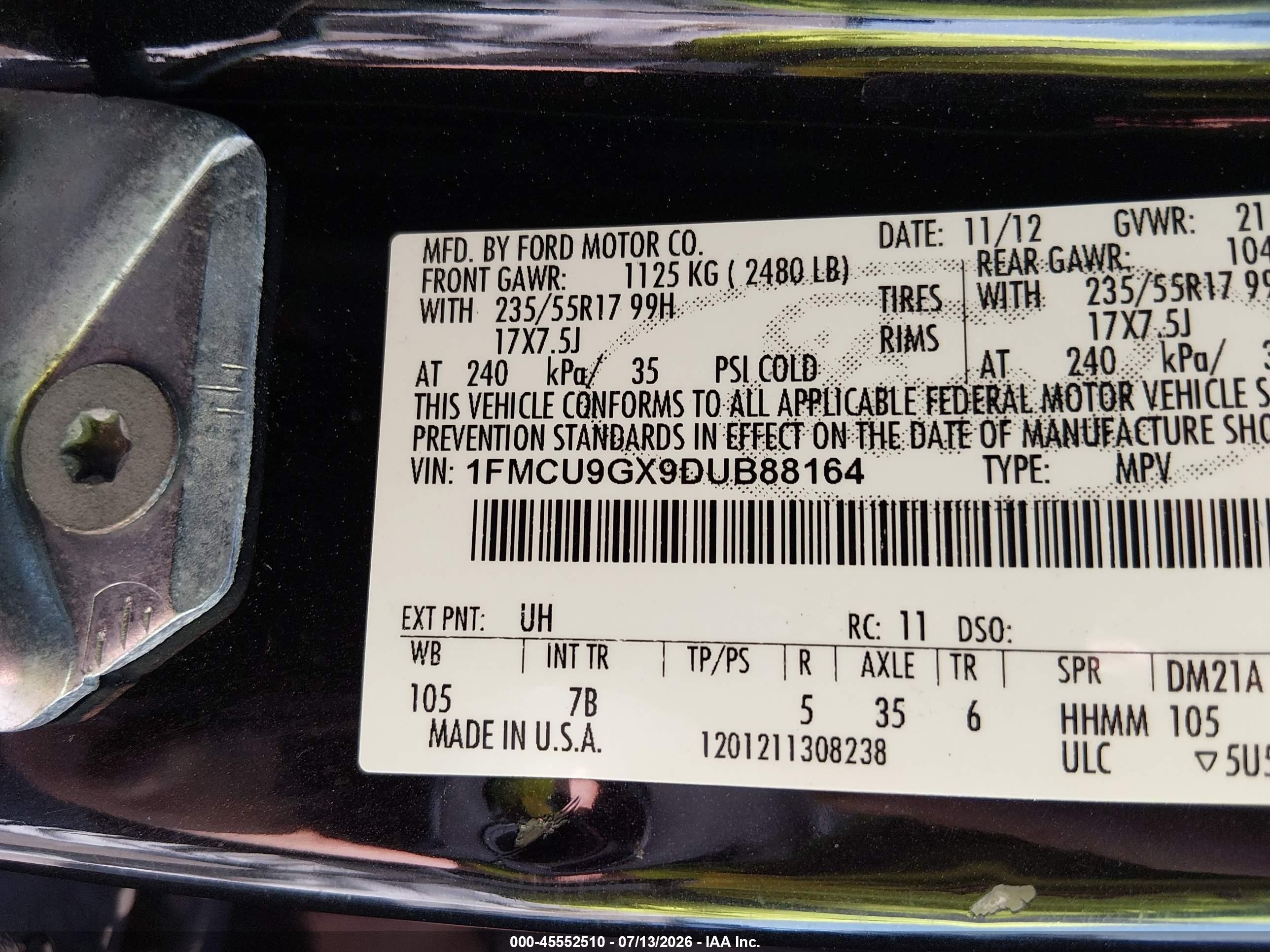 2013 Ford Escape Se Black vin: 1FMCU9GX9DUB88164