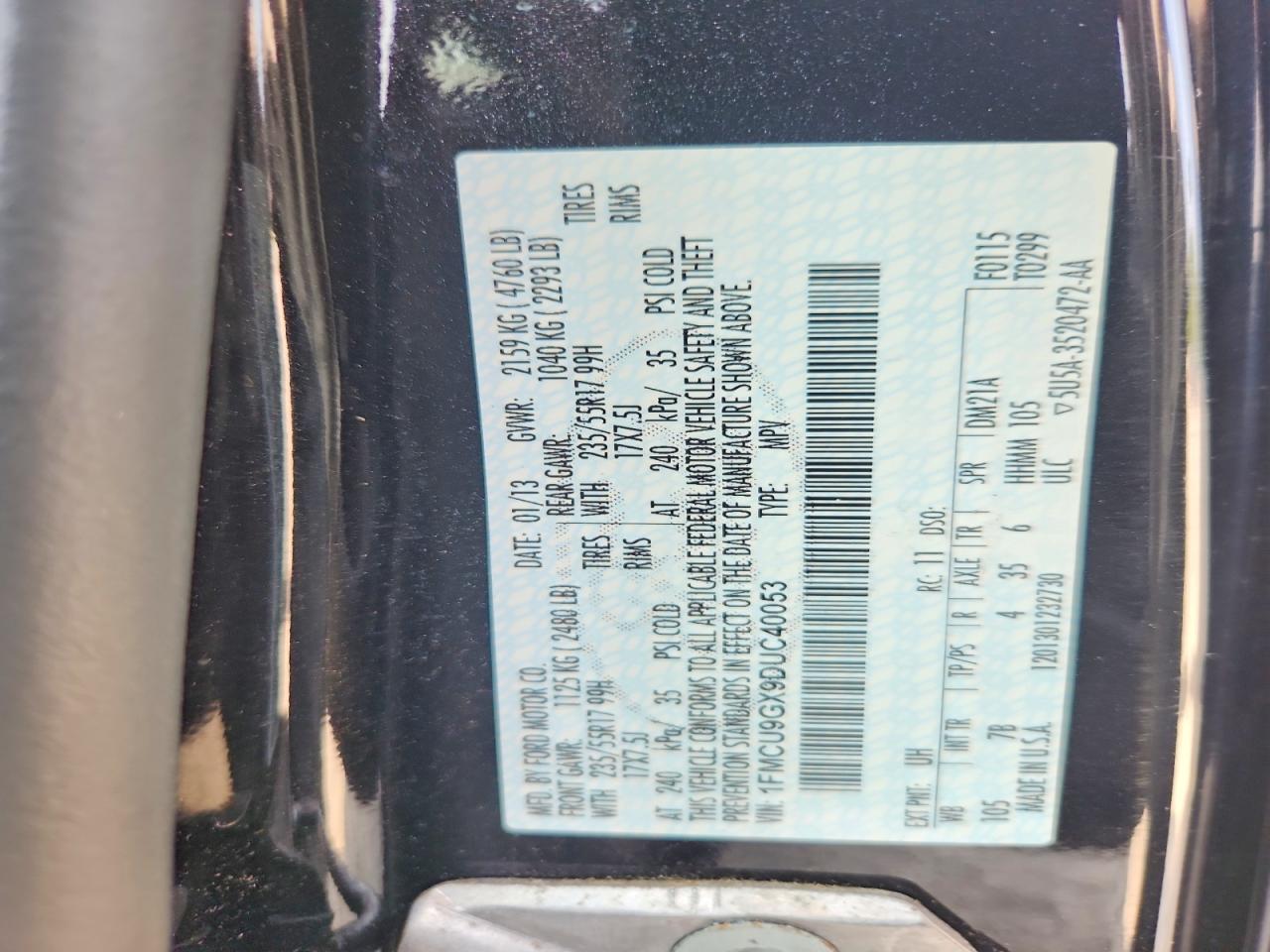 2013 Ford Escape Se Black vin: 1FMCU9GX9DUC40053
