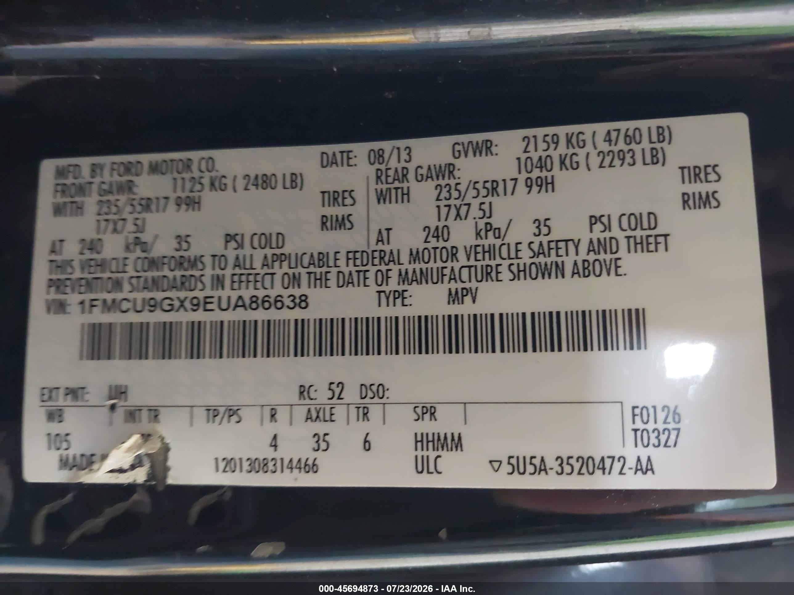 2014 Ford Escape Se Черный vin: 1FMCU9GX9EUA86638