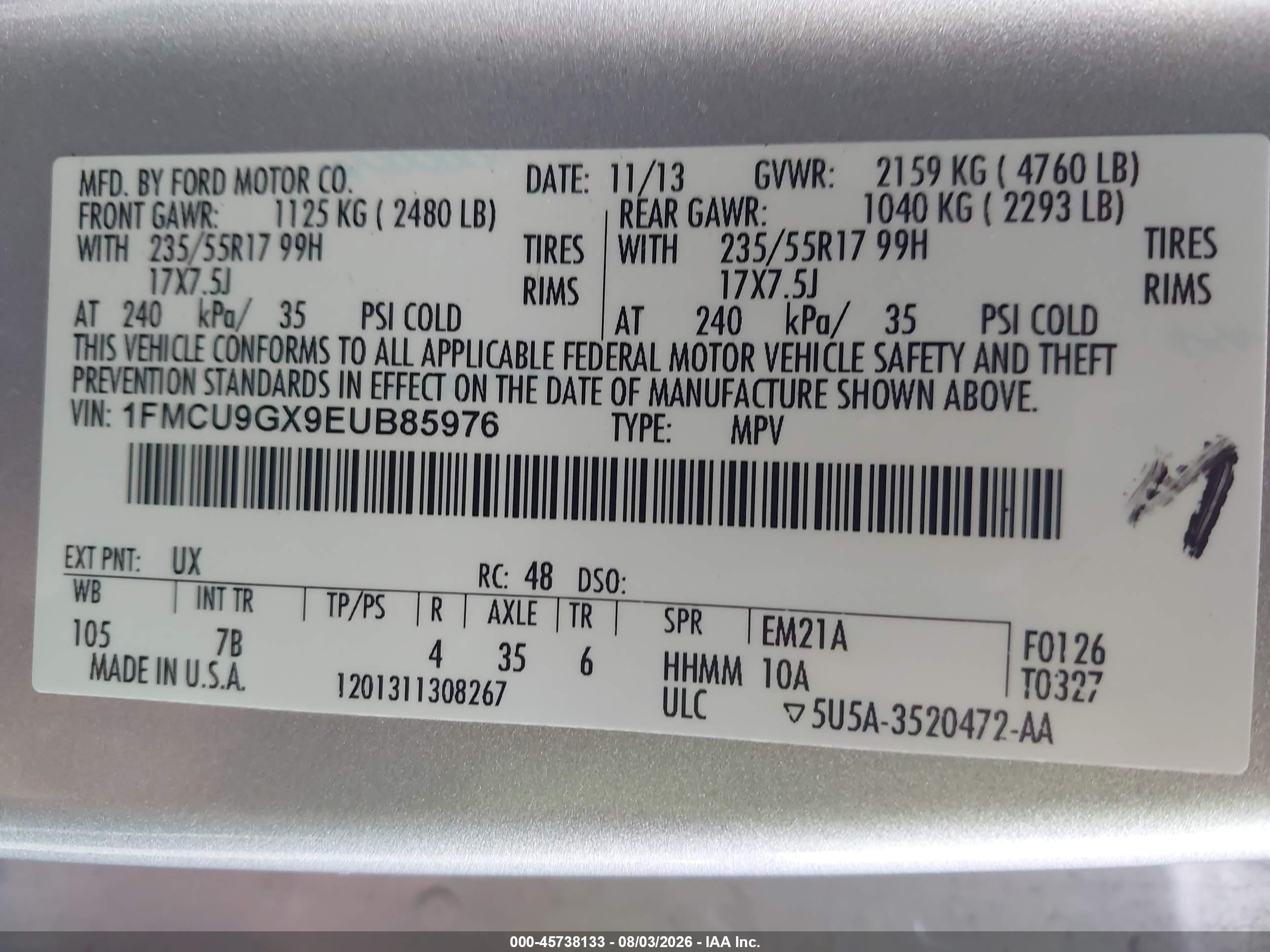 2014 Ford Escape Se Silver vin: 1FMCU9GX9EUB85976