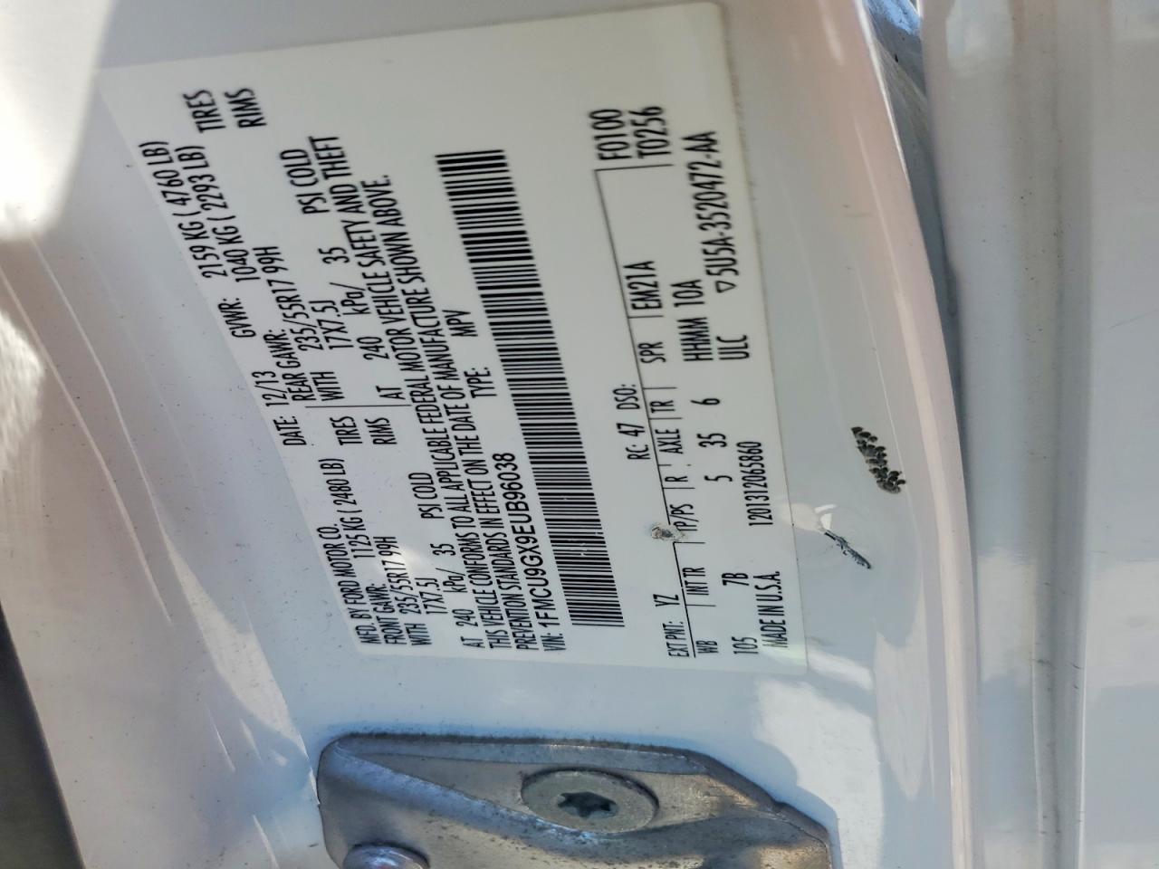 2014 Ford Escape Se White vin: 1FMCU9GX9EUB96038