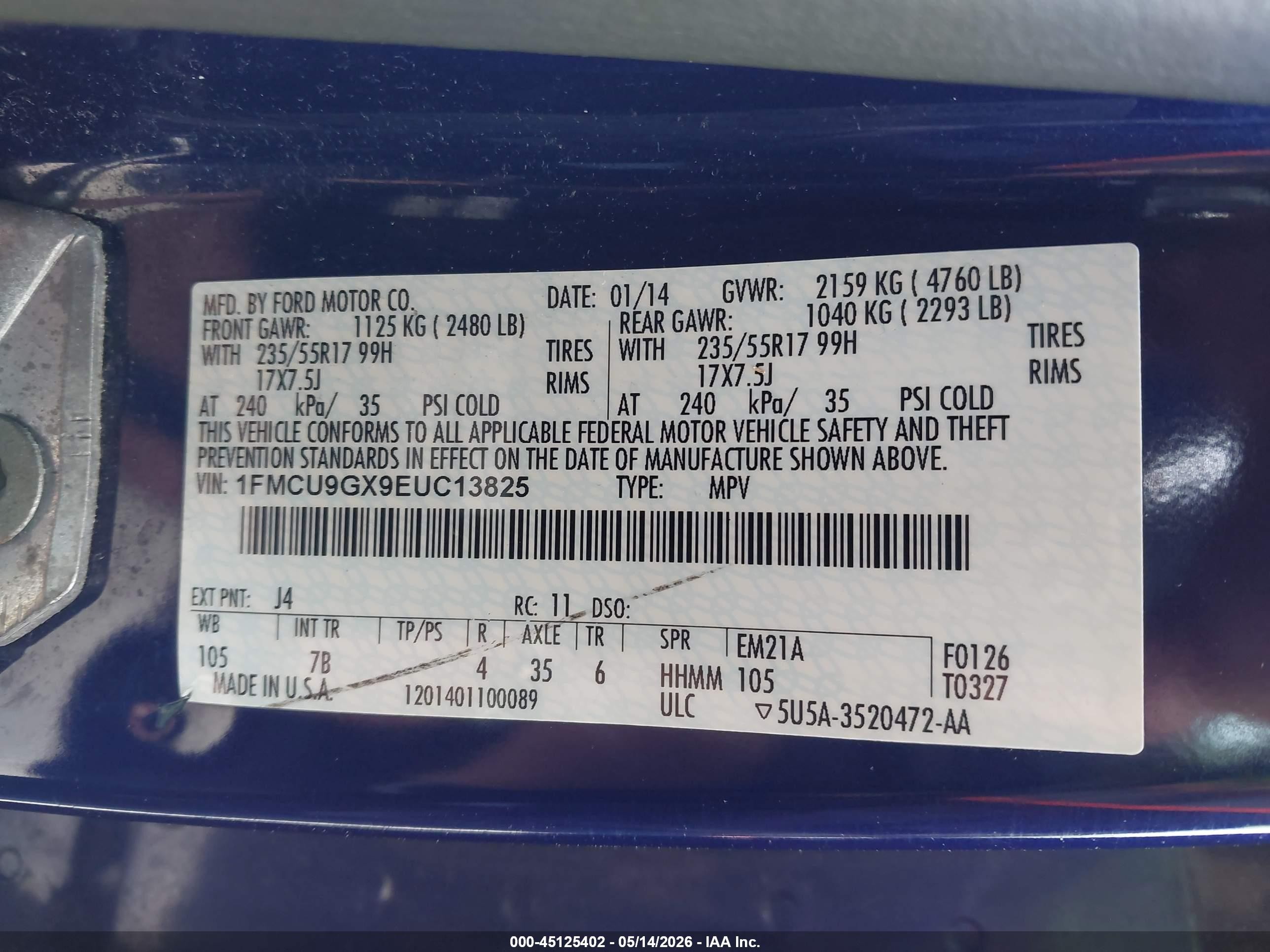 2014 Ford Escape Se Black vin: 1FMCU9GX9EUC13825