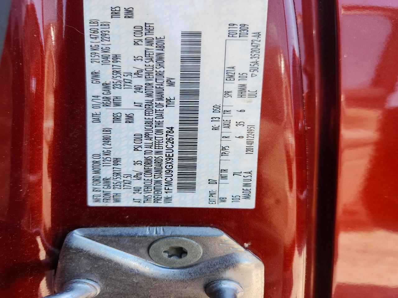 2014 Ford Escape Se Burgundy vin: 1FMCU9GX9EUC26784