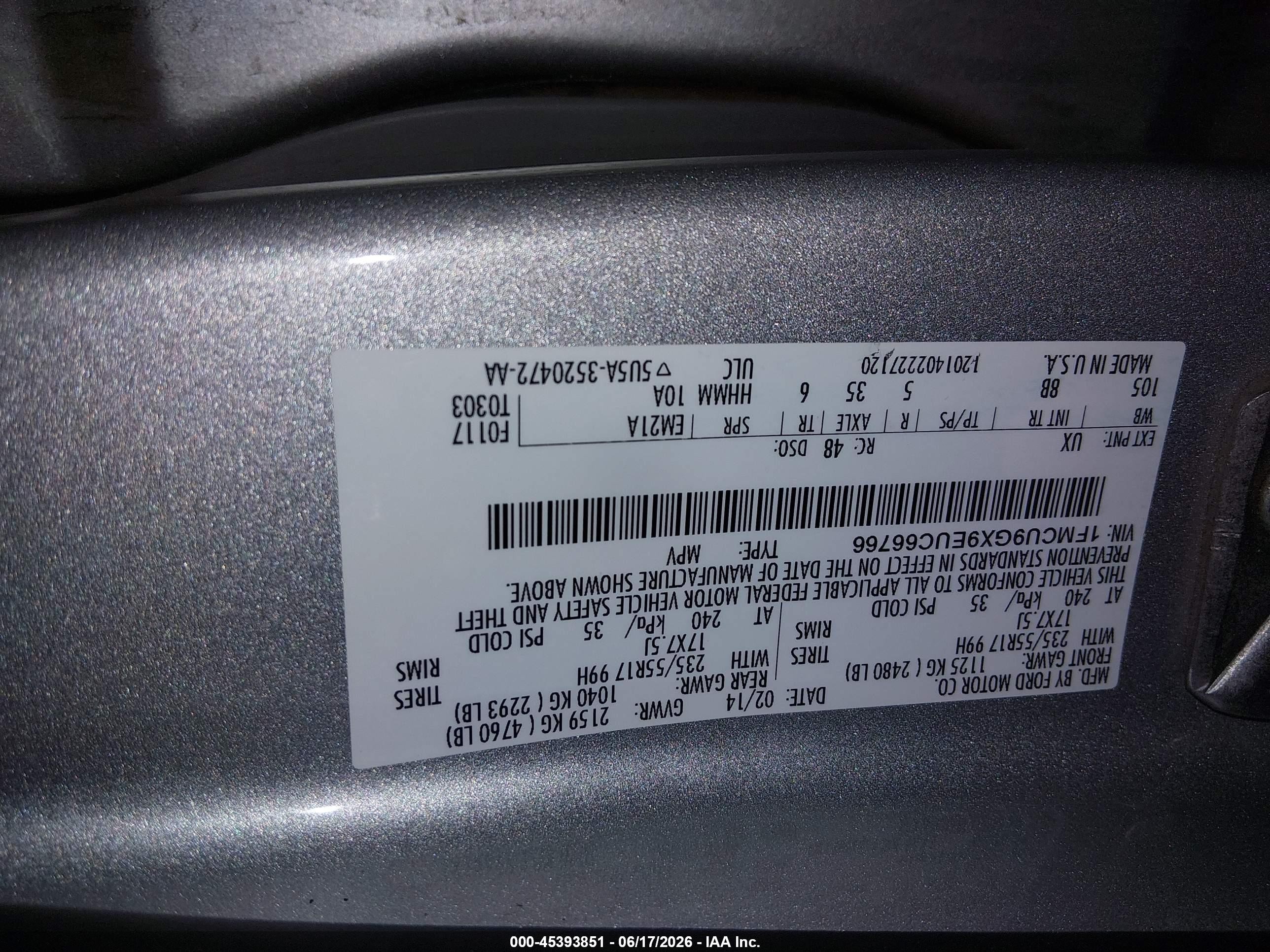 2014 Ford Escape Se Gray vin: 1FMCU9GX9EUC66766