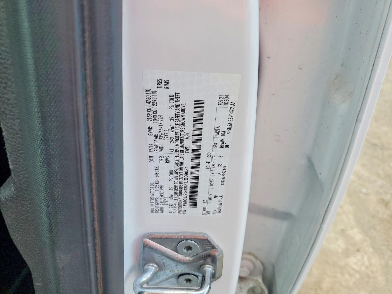 2015 Ford Escape Se White vin: 1FMCU9GX9FUB09031