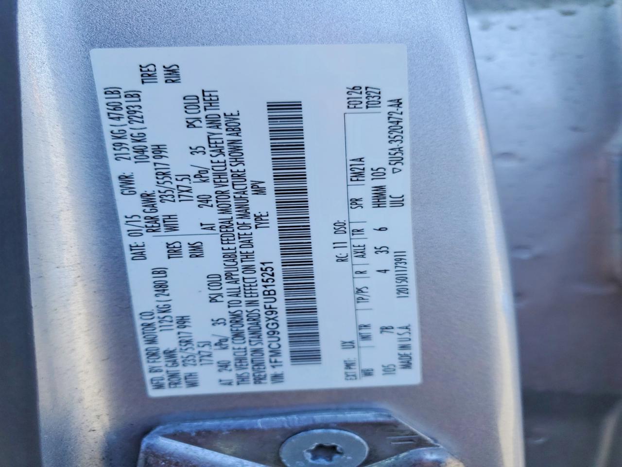 2015 Ford Escape Se Серебряный vin: 1FMCU9GX9FUB15251