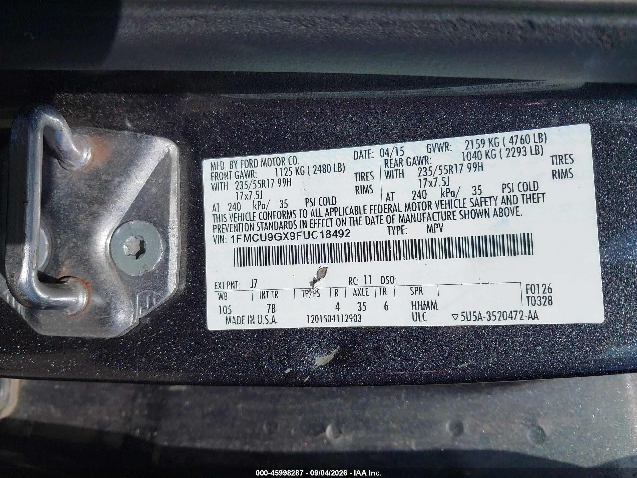 2015 Ford Escape Se Black vin: 1FMCU9GX9FUC18492