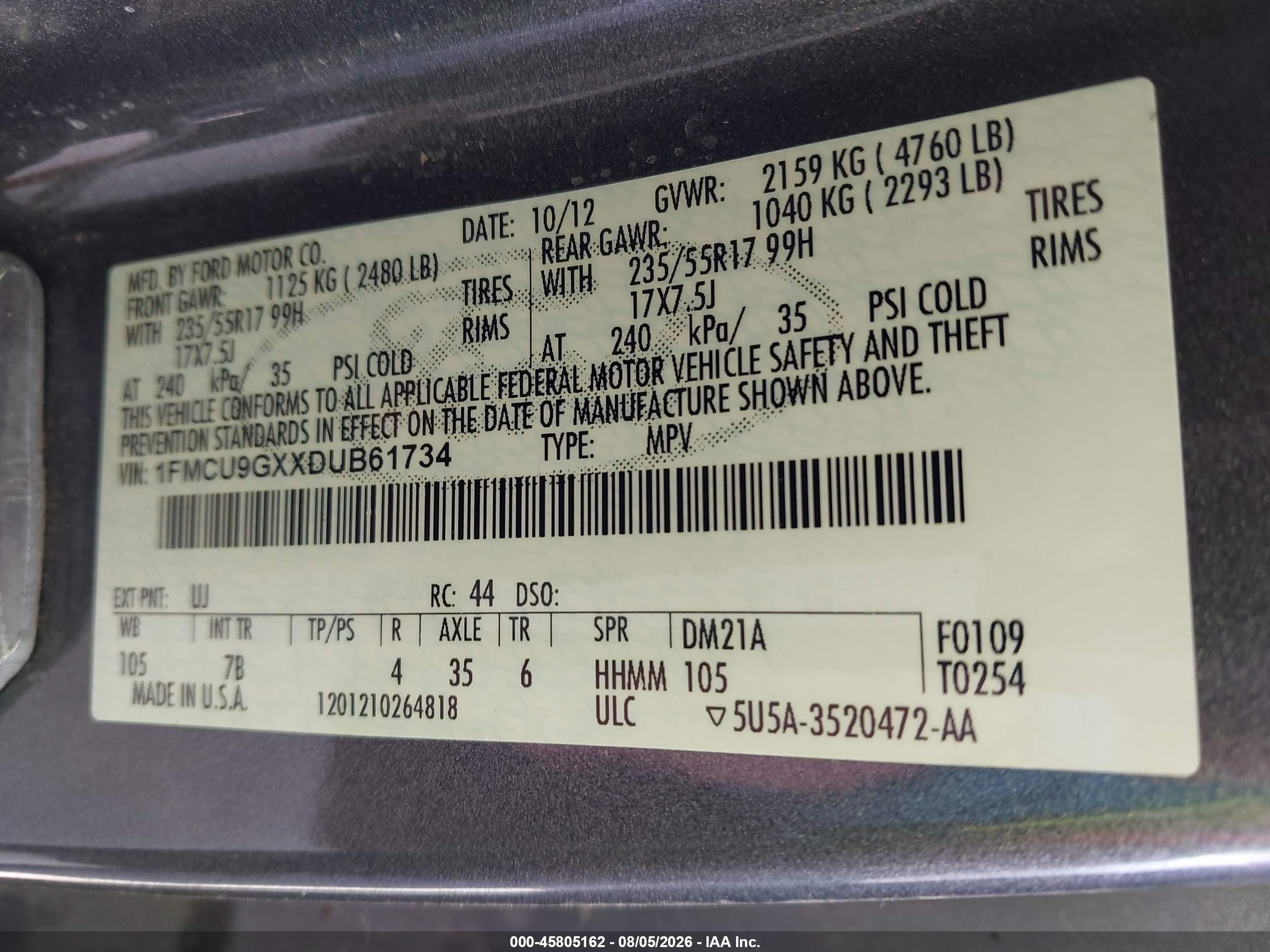 2013 Ford Escape Se Gray vin: 1FMCU9GXXDUB61734