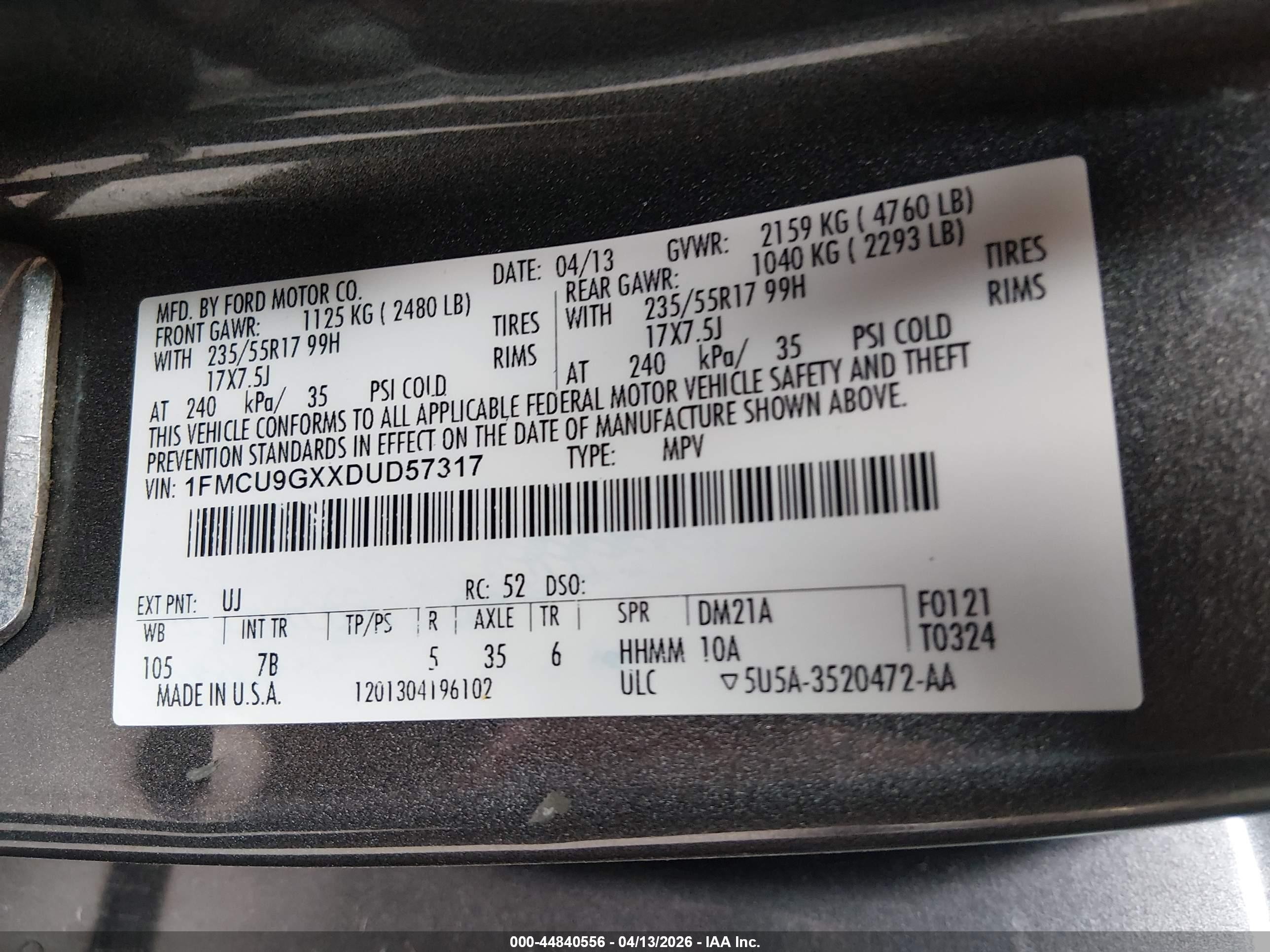 2013 Ford Escape Se Gray vin: 1FMCU9GXXDUD57317