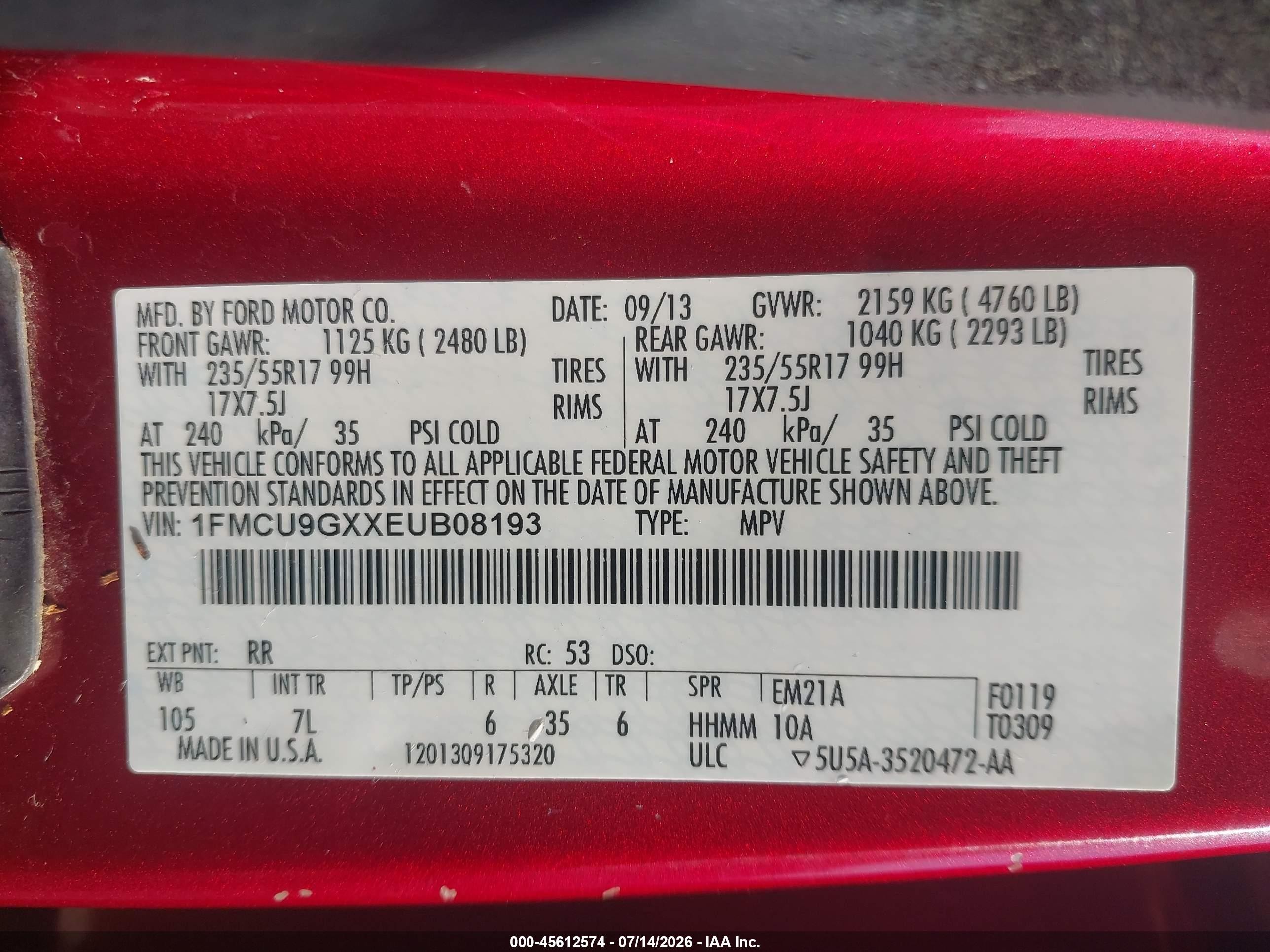 2014 Ford Escape Se Красный vin: 1FMCU9GXXEUB08193