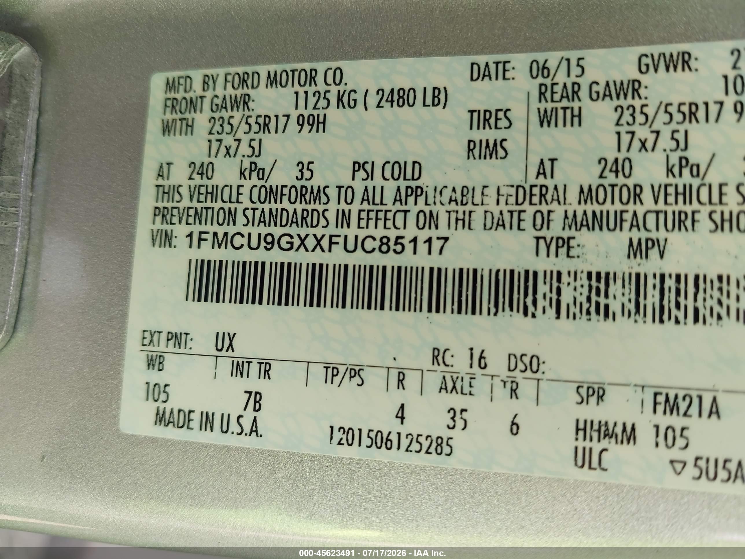 2015 Ford Escape Se Silver vin: 1FMCU9GXXFUC85117
