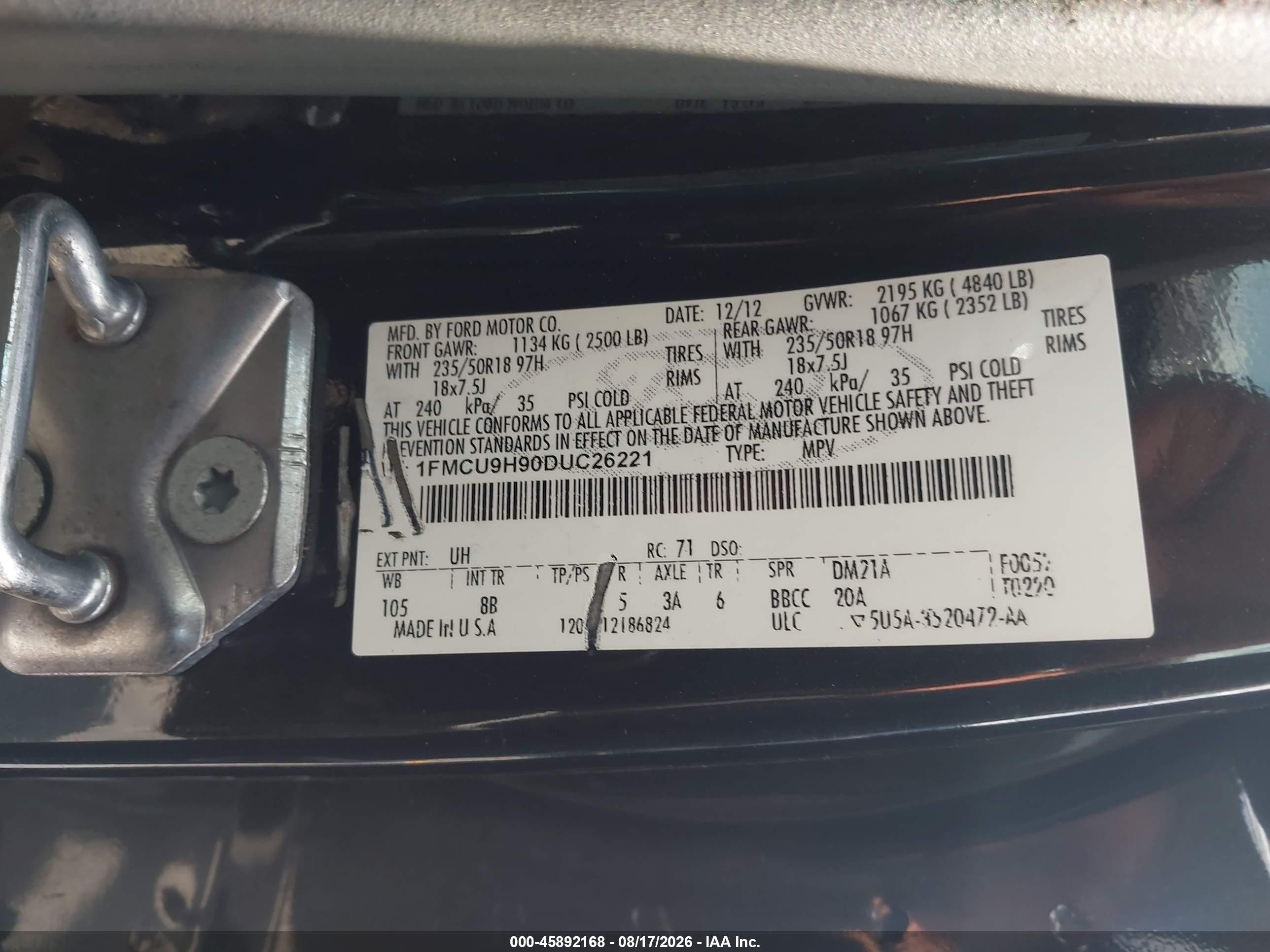 2013 Ford Escape Sel Black vin: 1FMCU9H90DUC26221