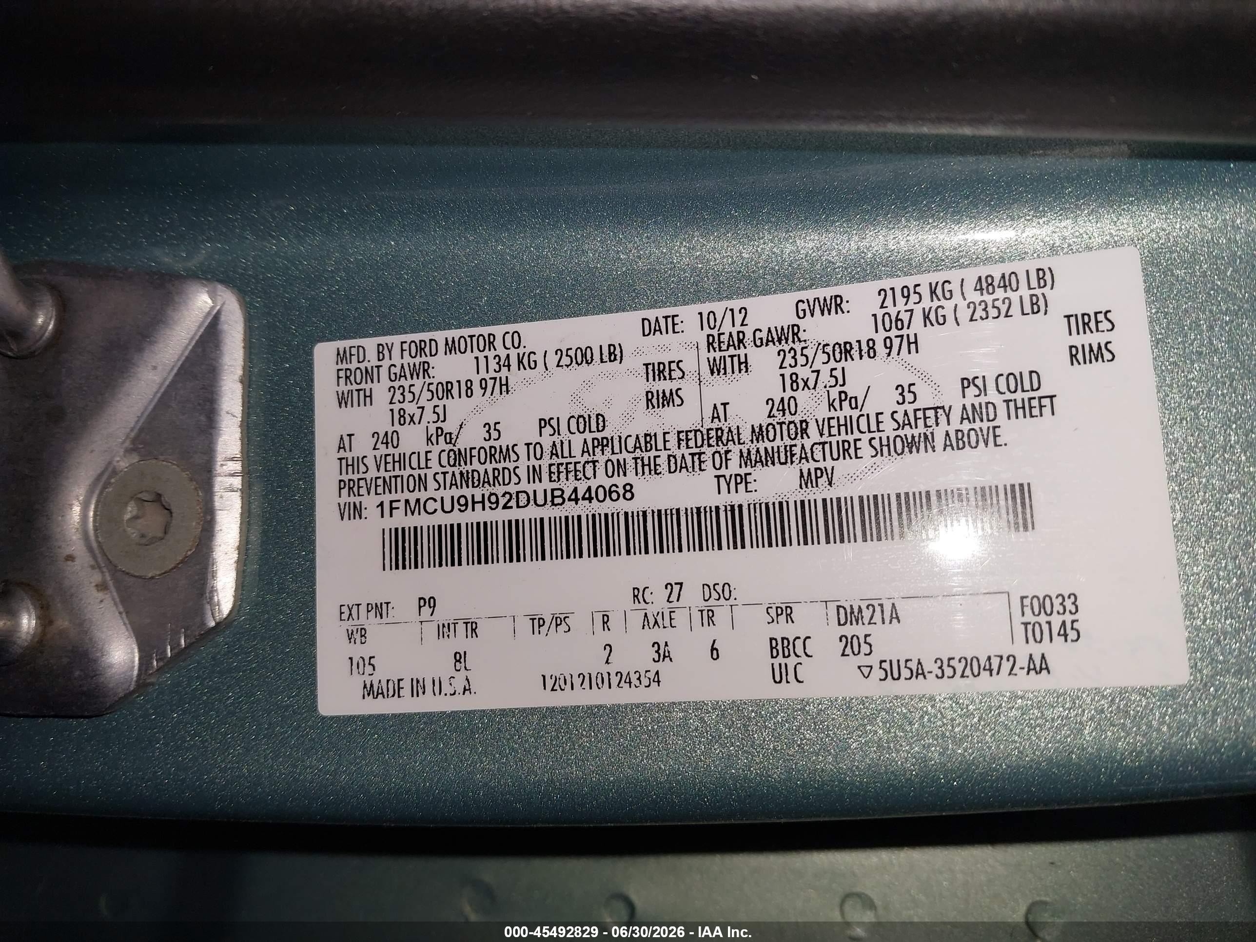 2013 Ford Escape Sel Green vin: 1FMCU9H92DUB44068