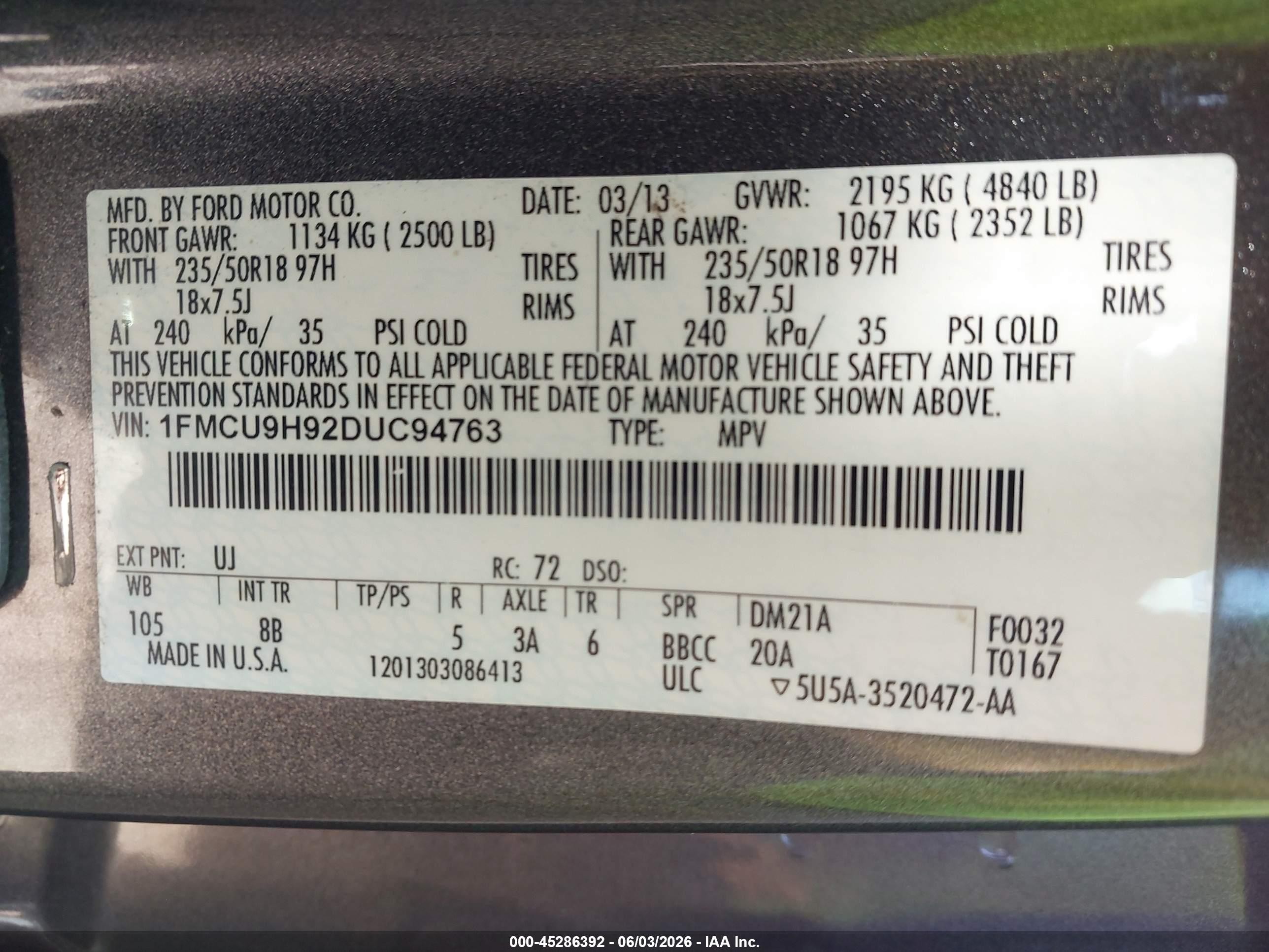 2013 Ford Escape Sel Серый vin: 1FMCU9H92DUC94763