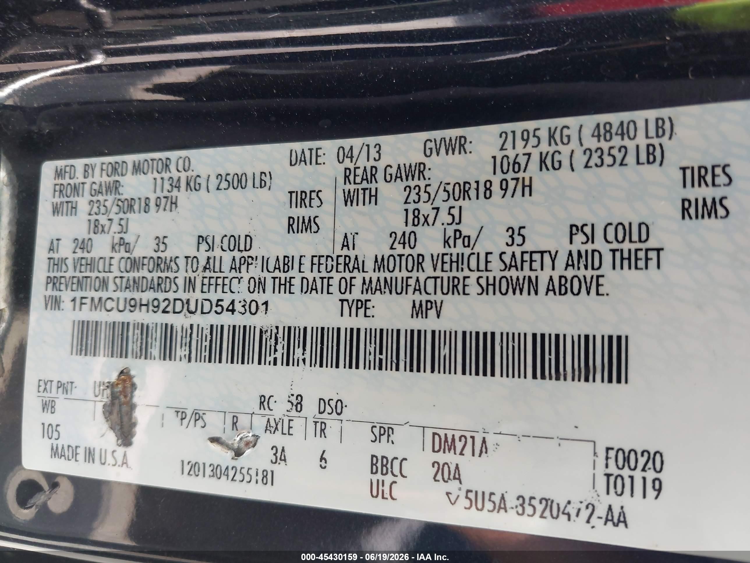 2013 Ford Escape Sel Черный vin: 1FMCU9H92DUD54301