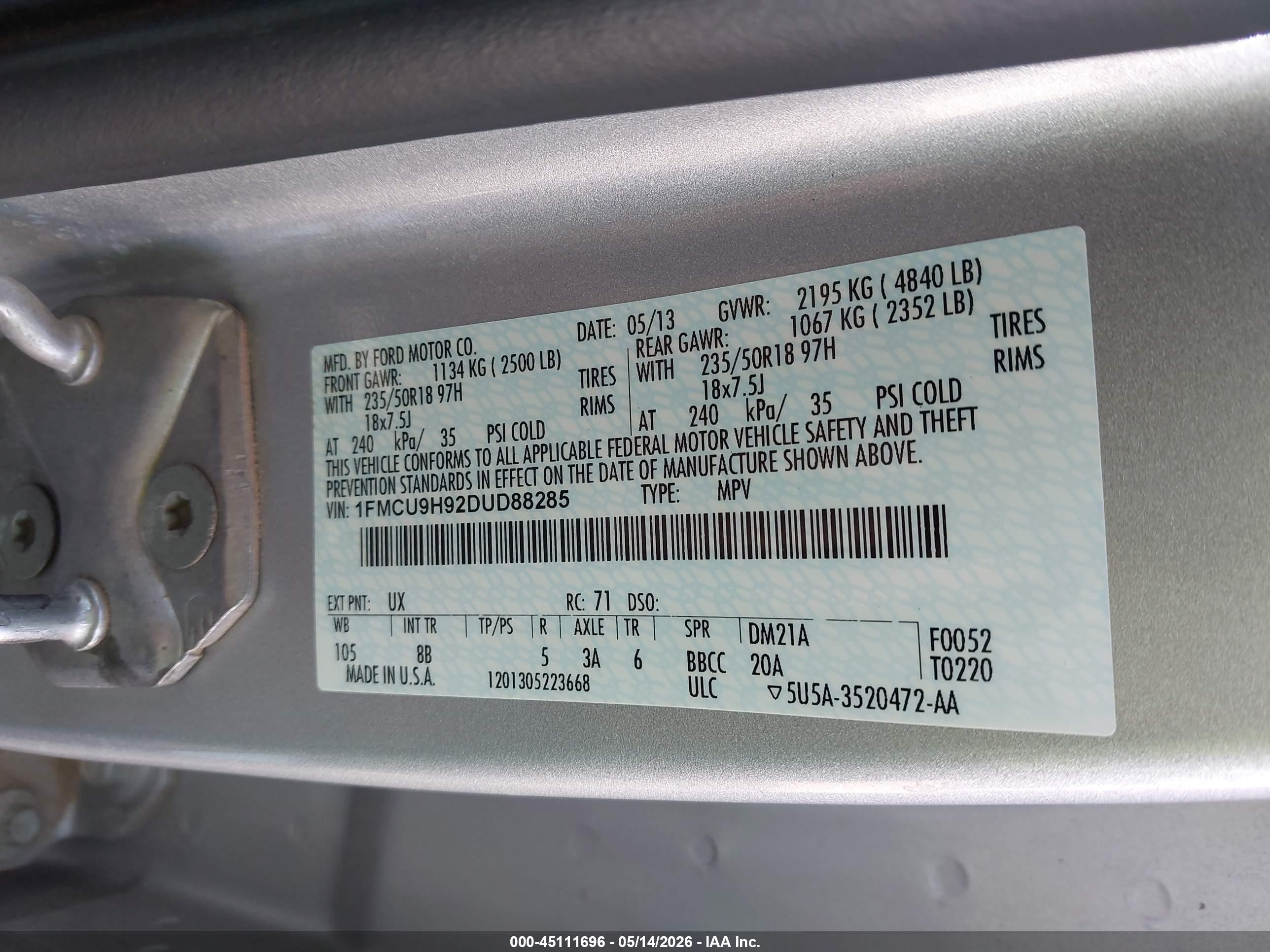 2013 Ford Escape Sel Silver vin: 1FMCU9H92DUD88285
