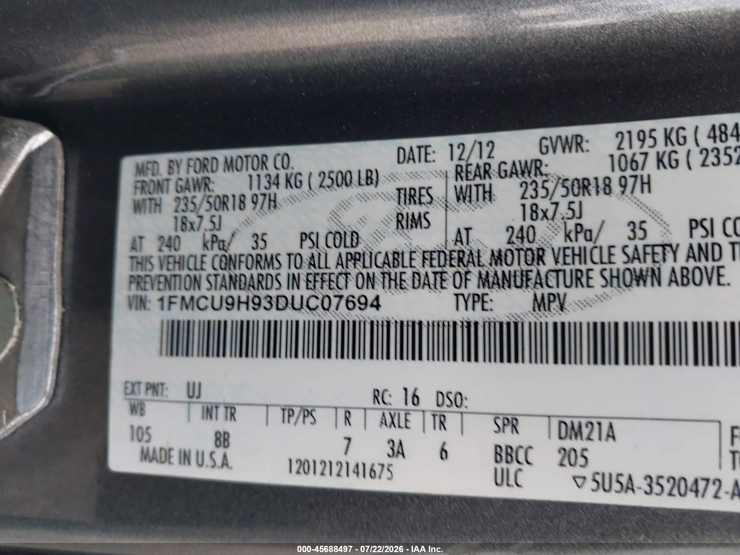 2013 Ford Escape Sel Gray vin: 1FMCU9H93DUC07694