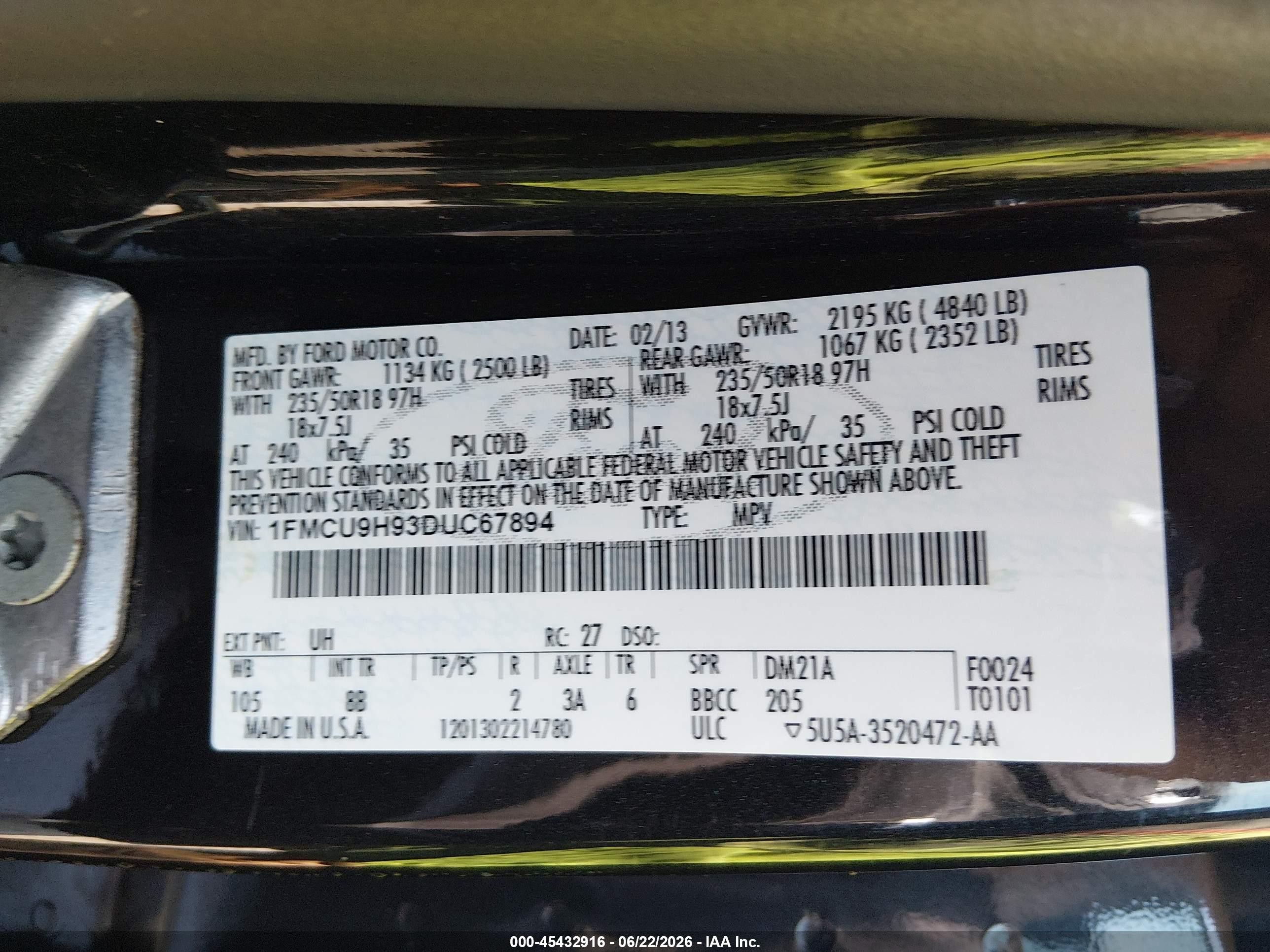 2013 Ford Escape Sel Black vin: 1FMCU9H93DUC67894