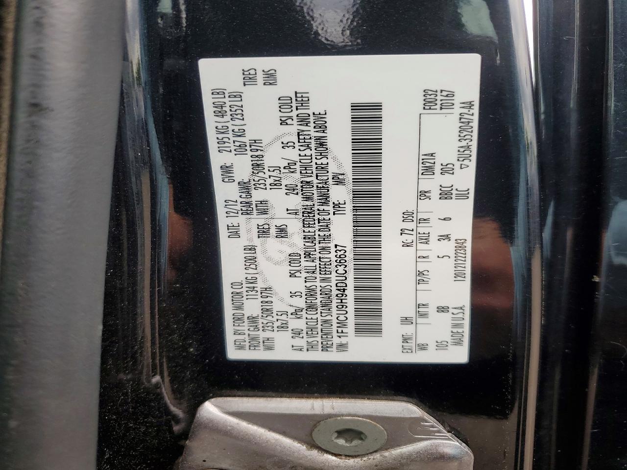 2013 Ford Escape Sel Black vin: 1FMCU9H94DUC36637