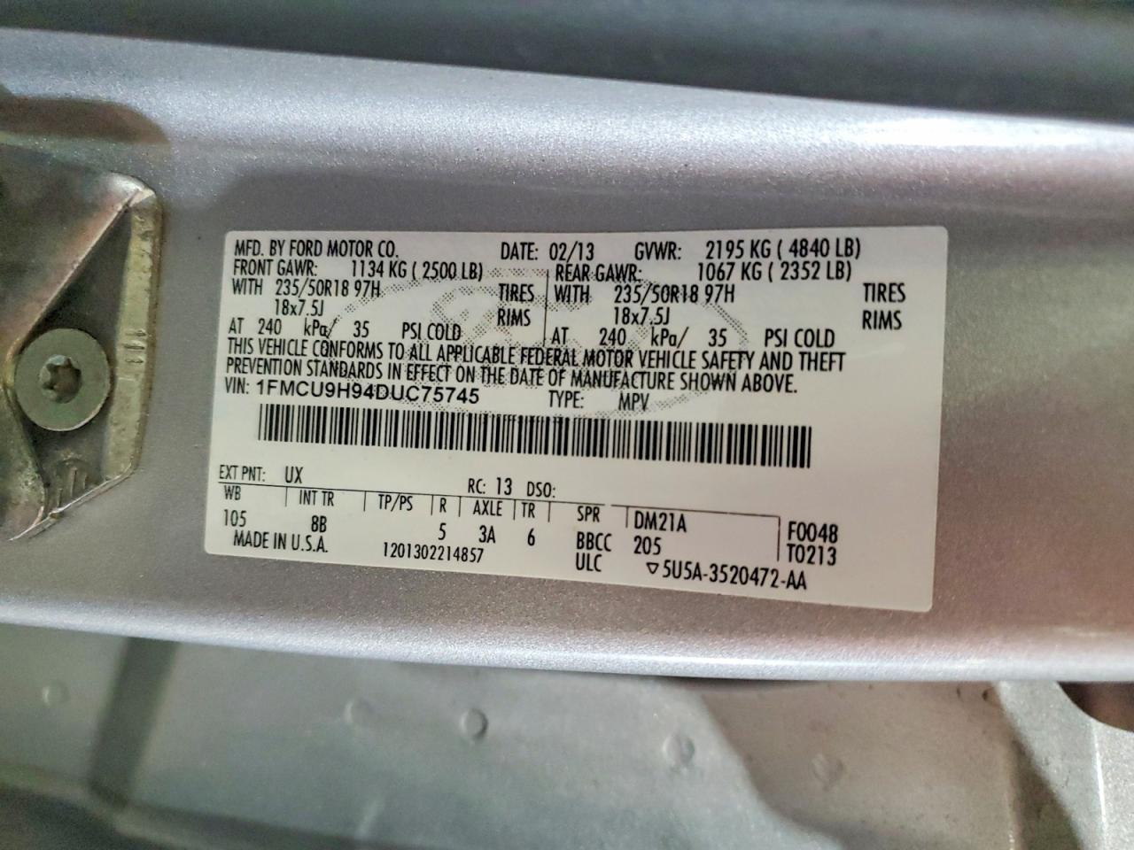 2013 Ford Escape Sel Silver vin: 1FMCU9H94DUC75745