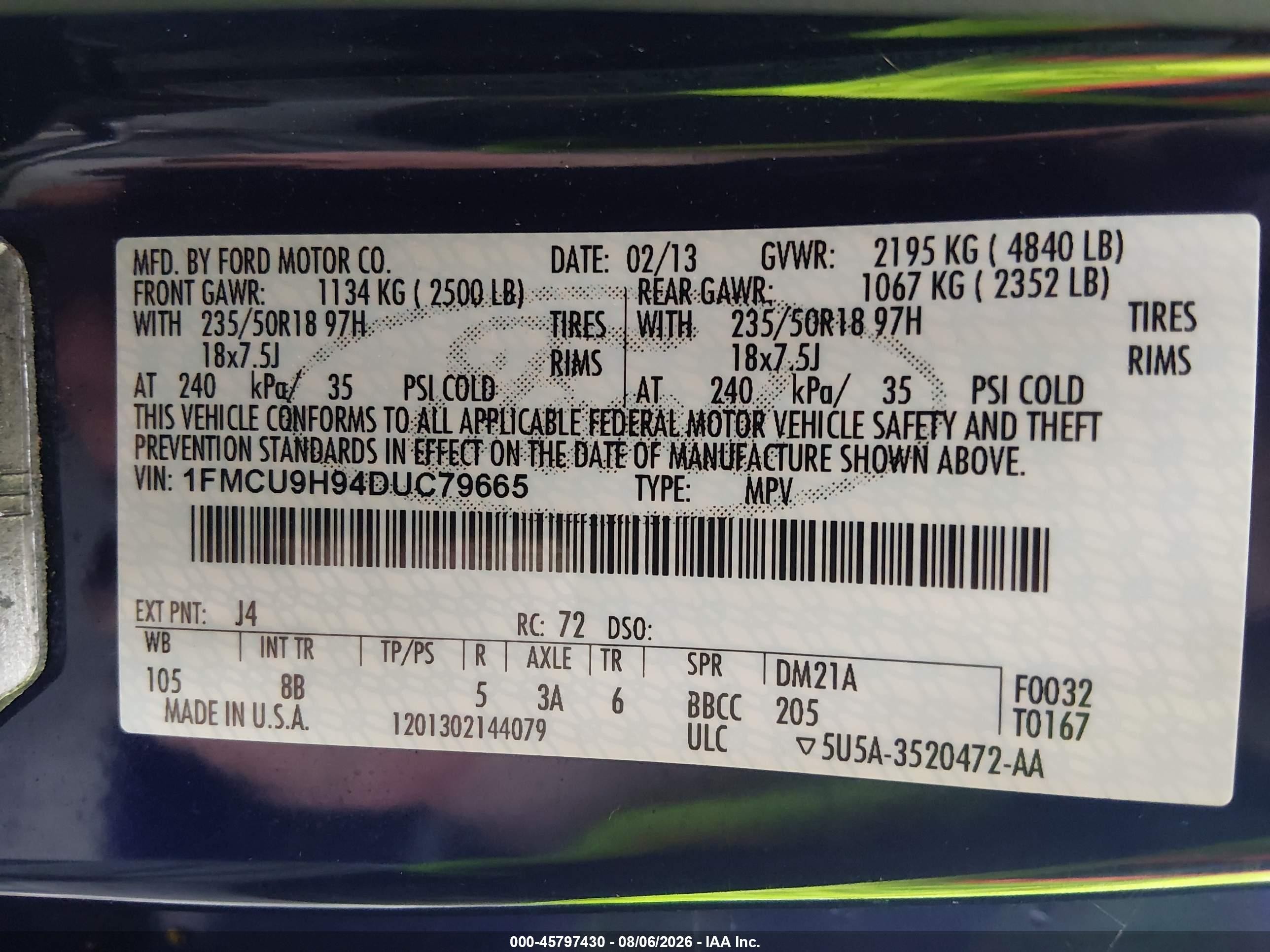 2013 Ford Escape Sel Blue vin: 1FMCU9H94DUC79665