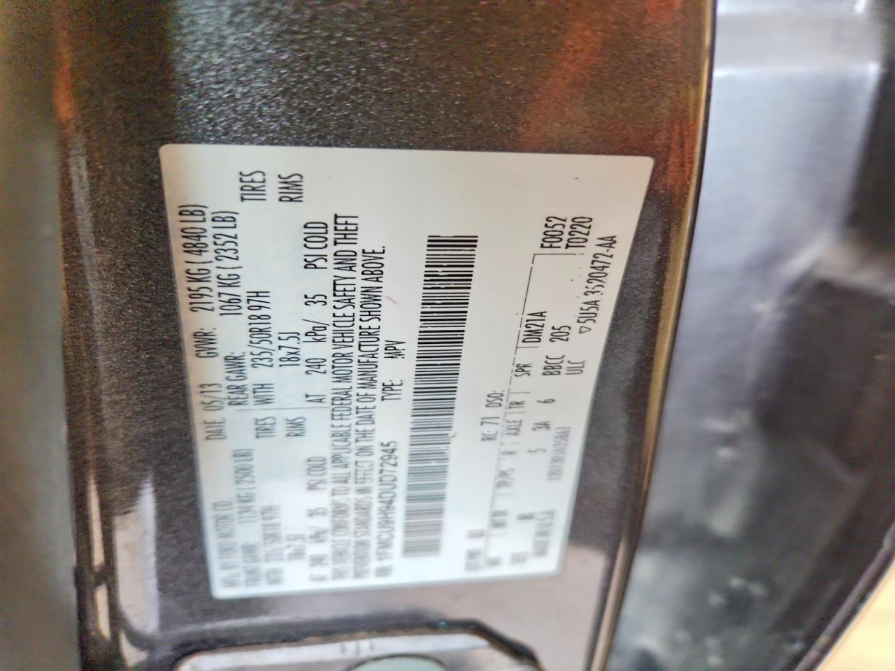 2013 Ford Escape Sel Серый vin: 1FMCU9H94DUD72945