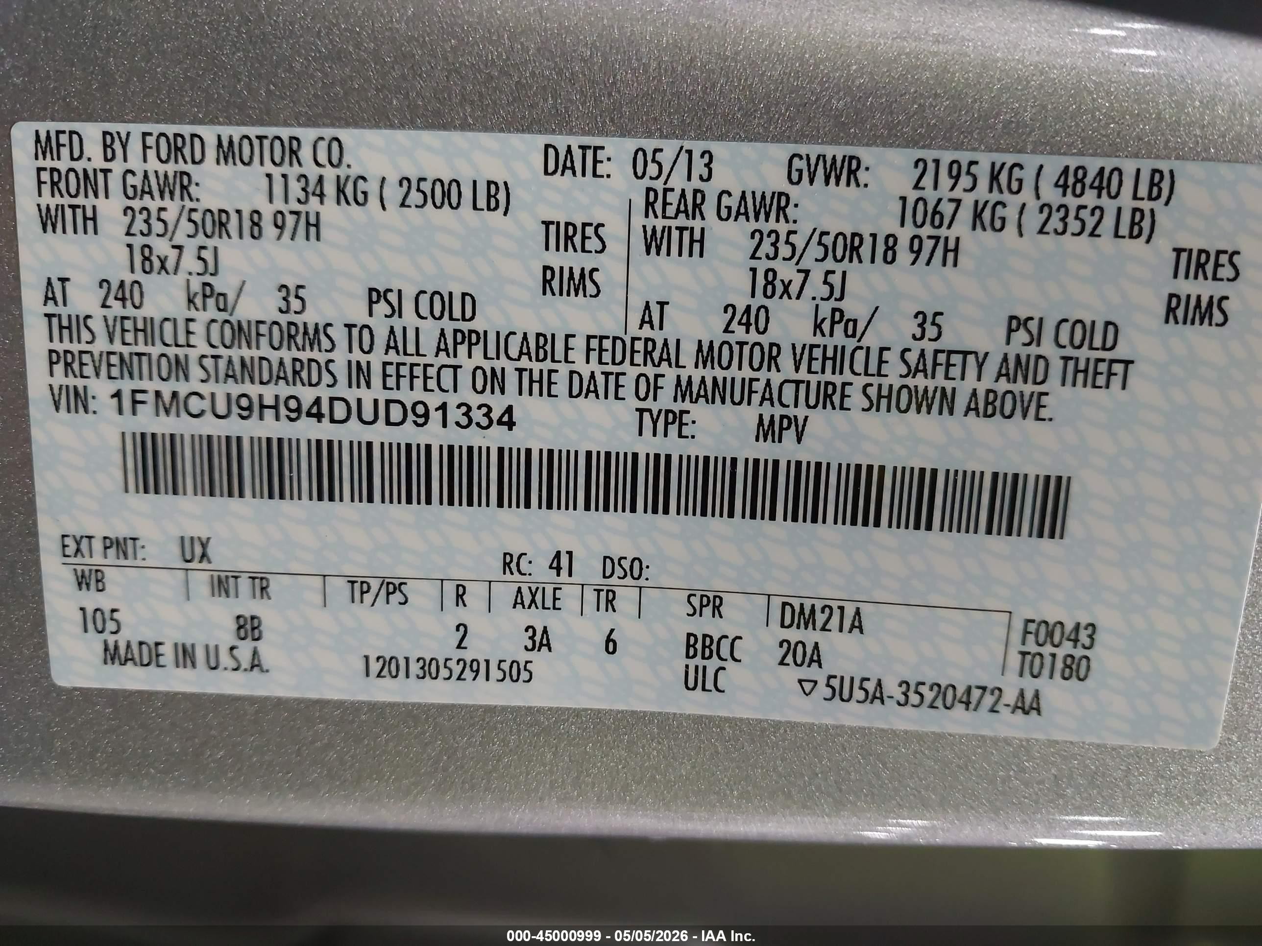 2013 Ford Escape Sel Silver vin: 1FMCU9H94DUD91334
