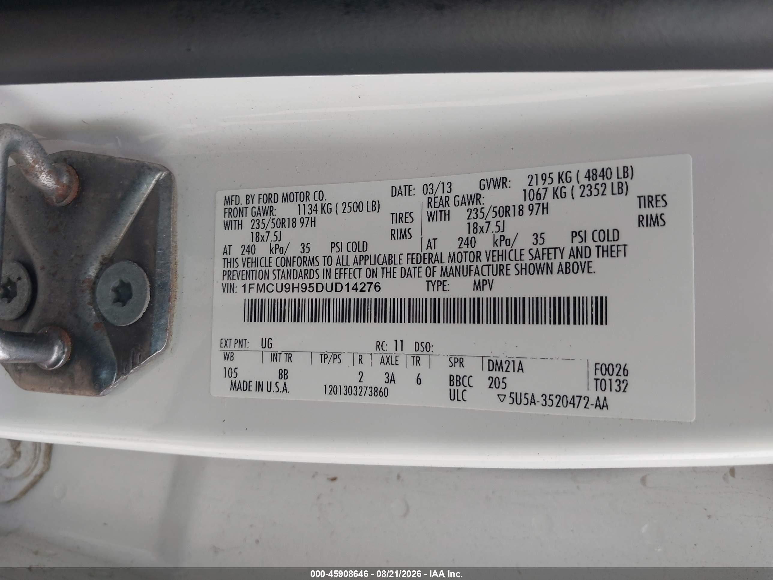 2013 Ford Escape Sel Белый vin: 1FMCU9H95DUD14276