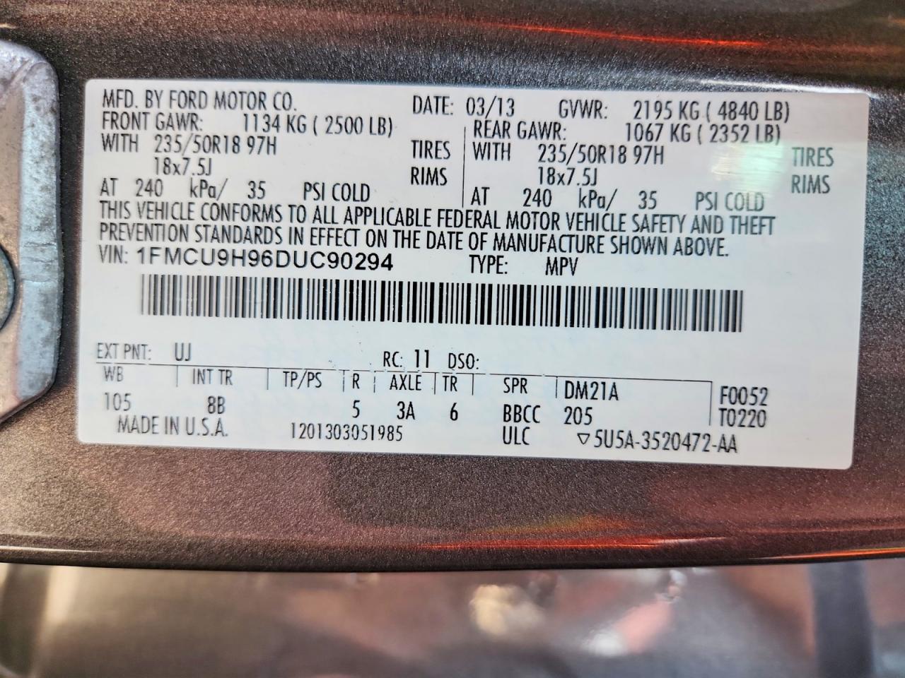 2013 Ford Escape Sel Gray vin: 1FMCU9H96DUC90294