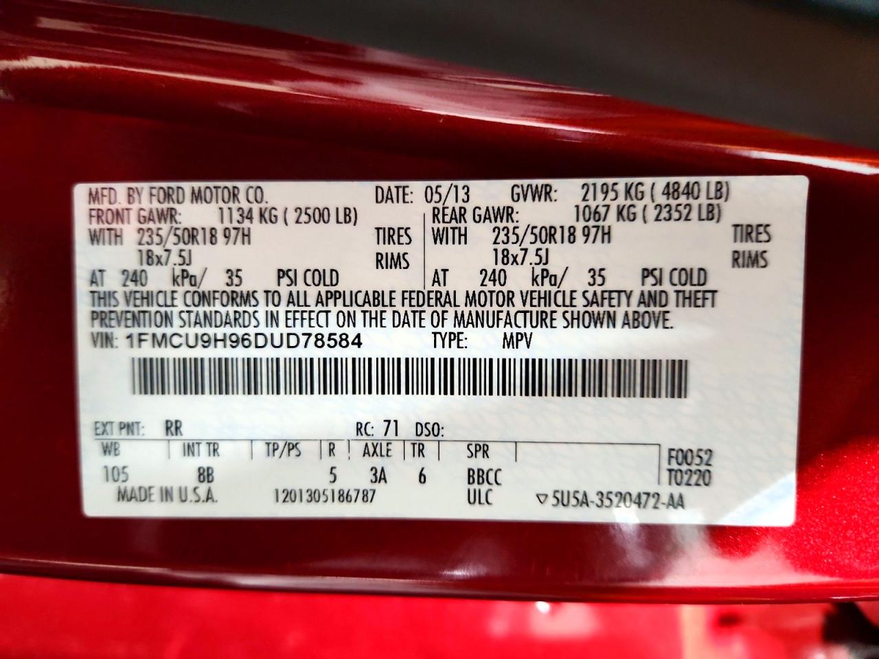 2013 Ford Escape Sel Red vin: 1FMCU9H96DUD78584