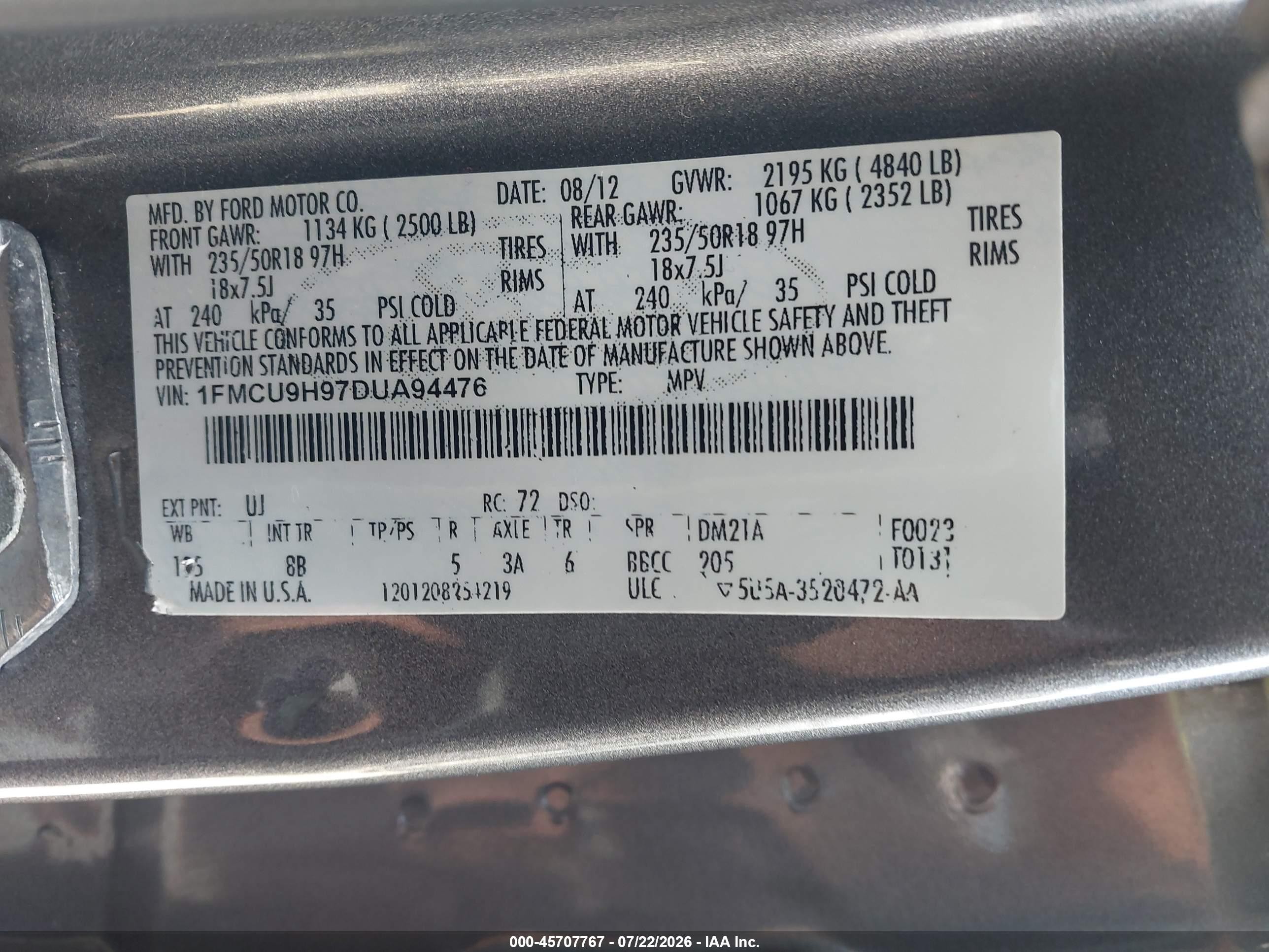 2013 Ford Escape Sel Gray vin: 1FMCU9H97DUA94476