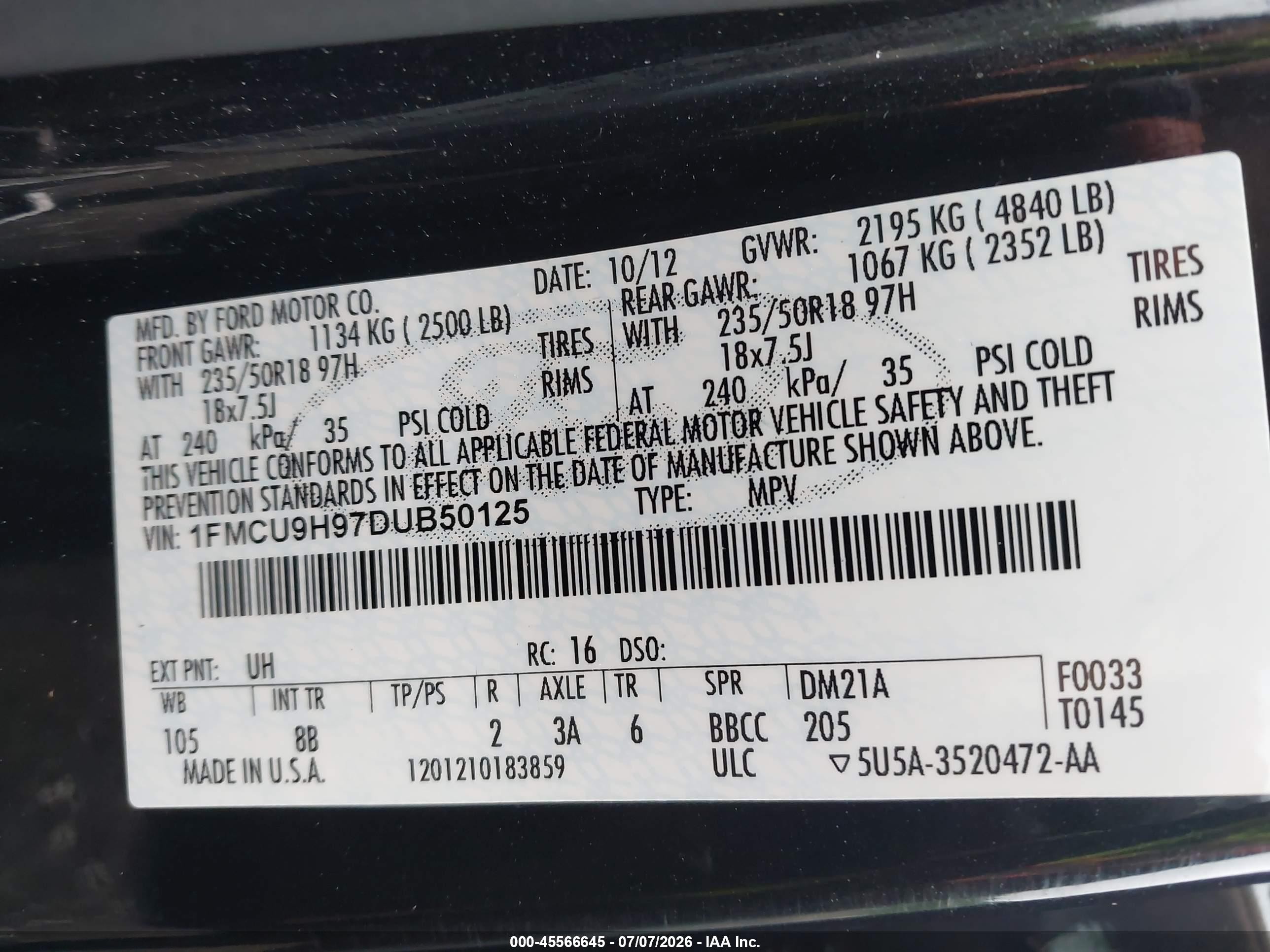 2013 Ford Escape Sel Black vin: 1FMCU9H97DUB50125