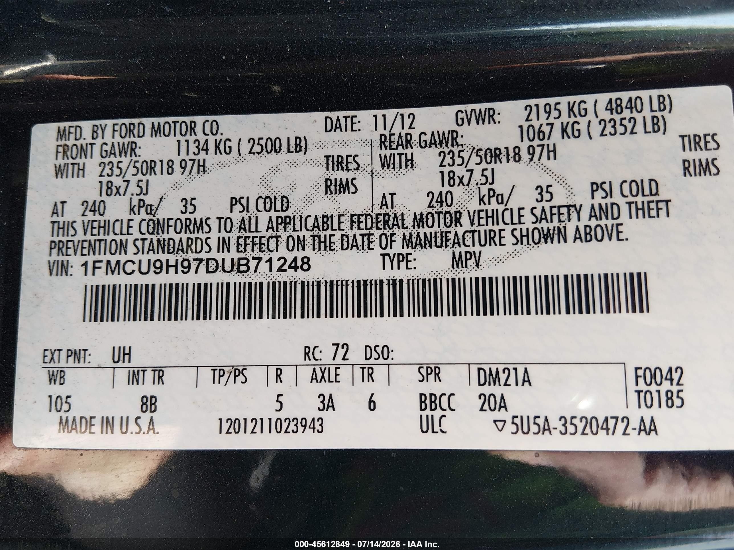 2013 Ford Escape Sel Gray vin: 1FMCU9H97DUB71248