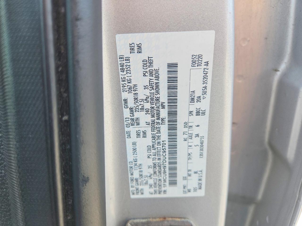 2013 Ford Escape Sel Silver vin: 1FMCU9H97DUC95701