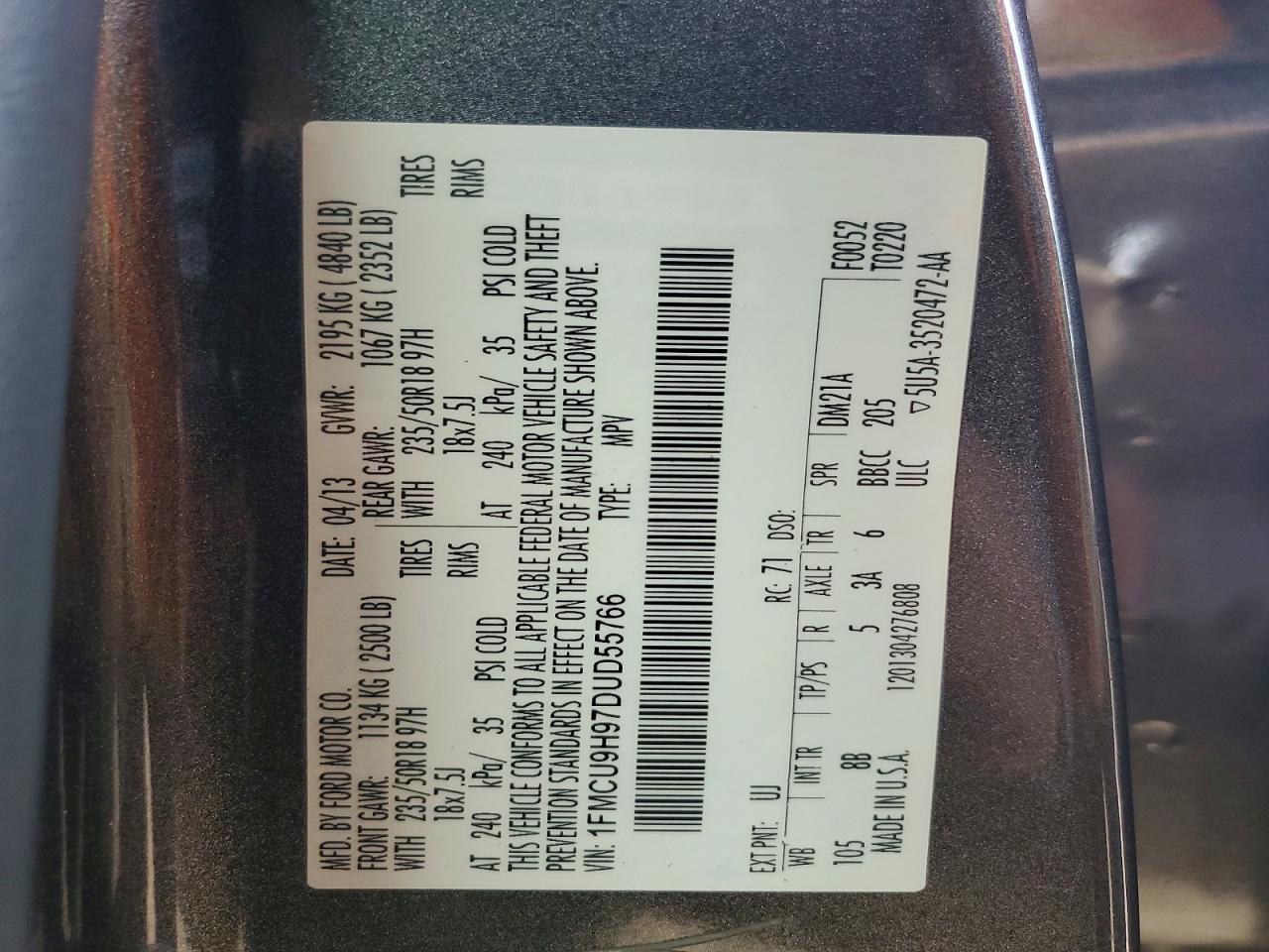 2013 Ford Escape Sel Gray vin: 1FMCU9H97DUD55766