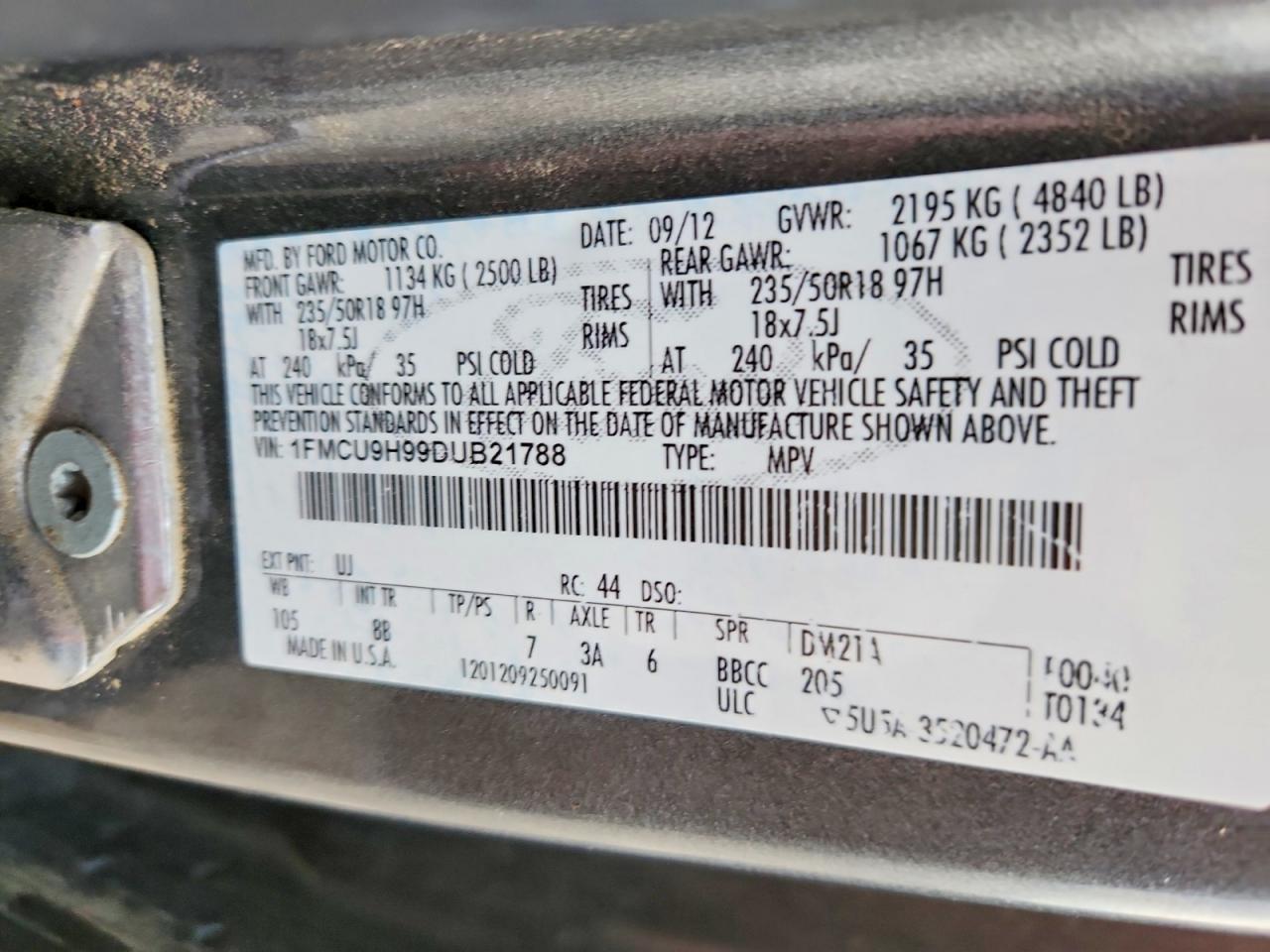 2013 Ford Escape Sel Gray vin: 1FMCU9H99DUB21788
