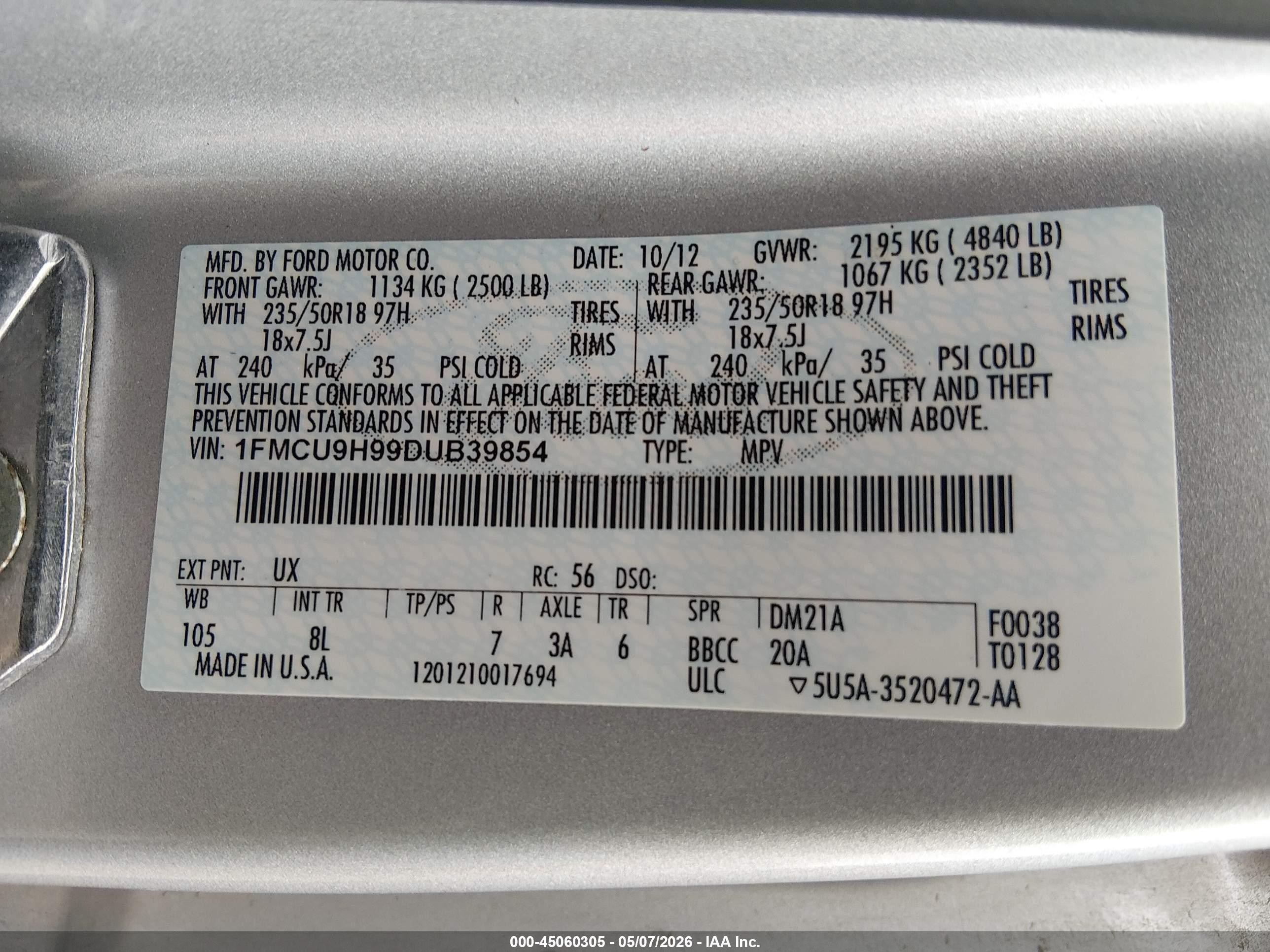 2013 Ford Escape Sel Silver vin: 1FMCU9H99DUB39854