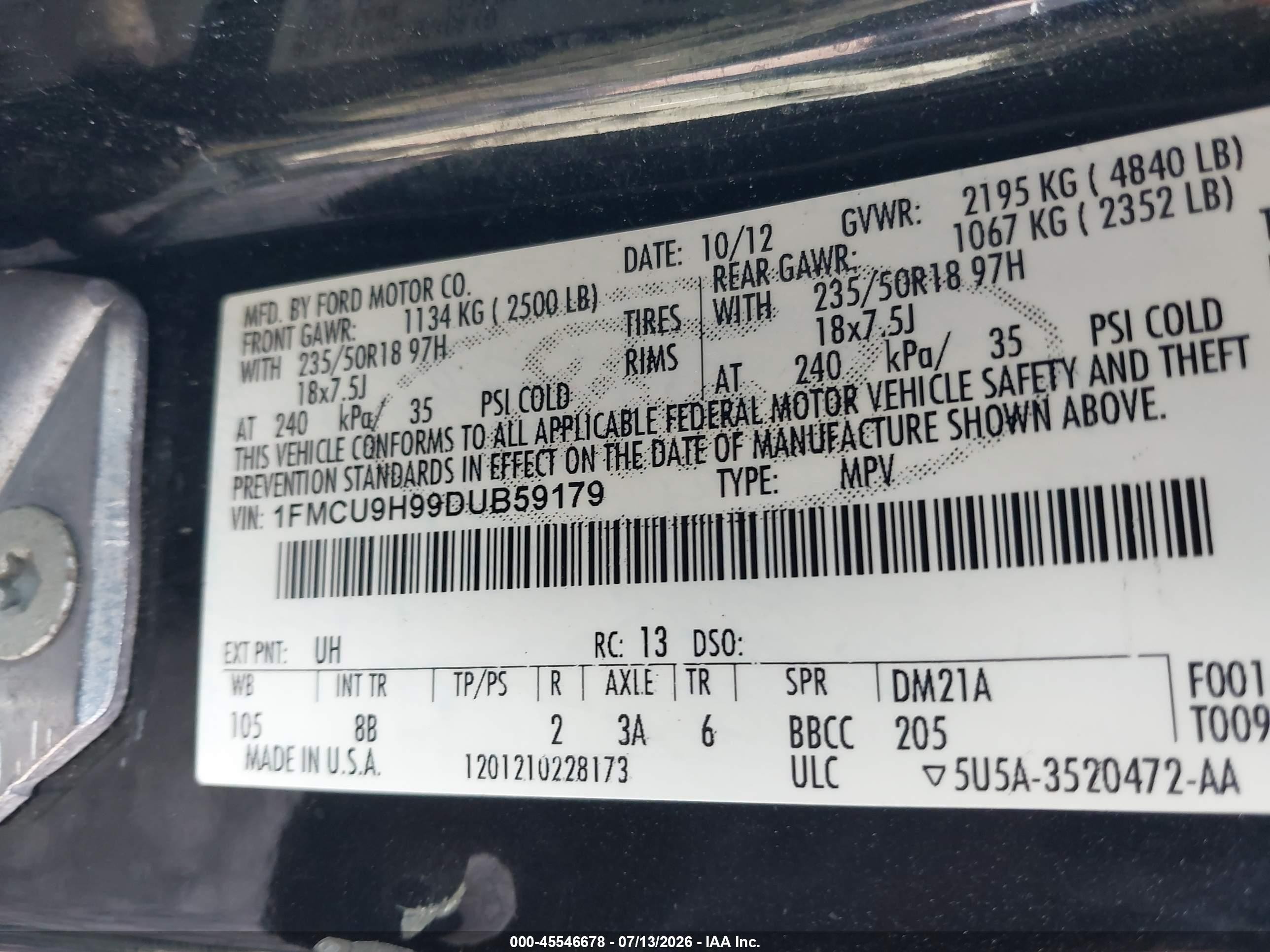 2013 Ford Escape Sel Black vin: 1FMCU9H99DUB59179