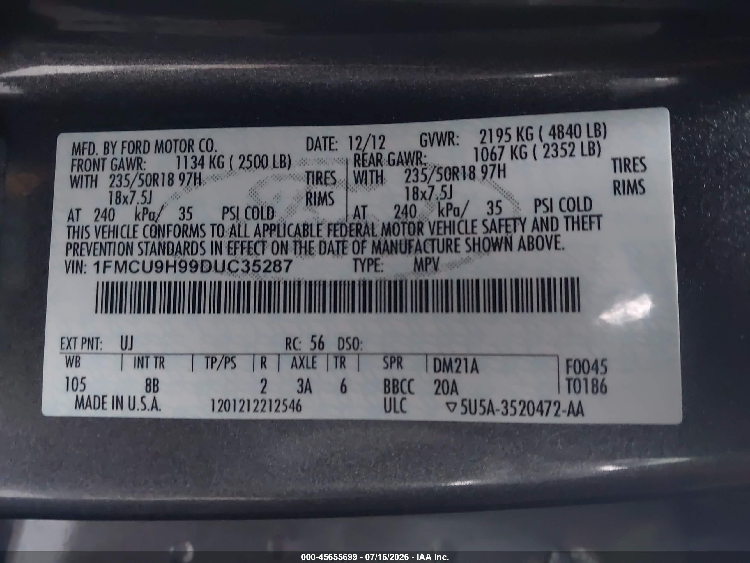2013 Ford Escape Sel Серый vin: 1FMCU9H99DUC35287