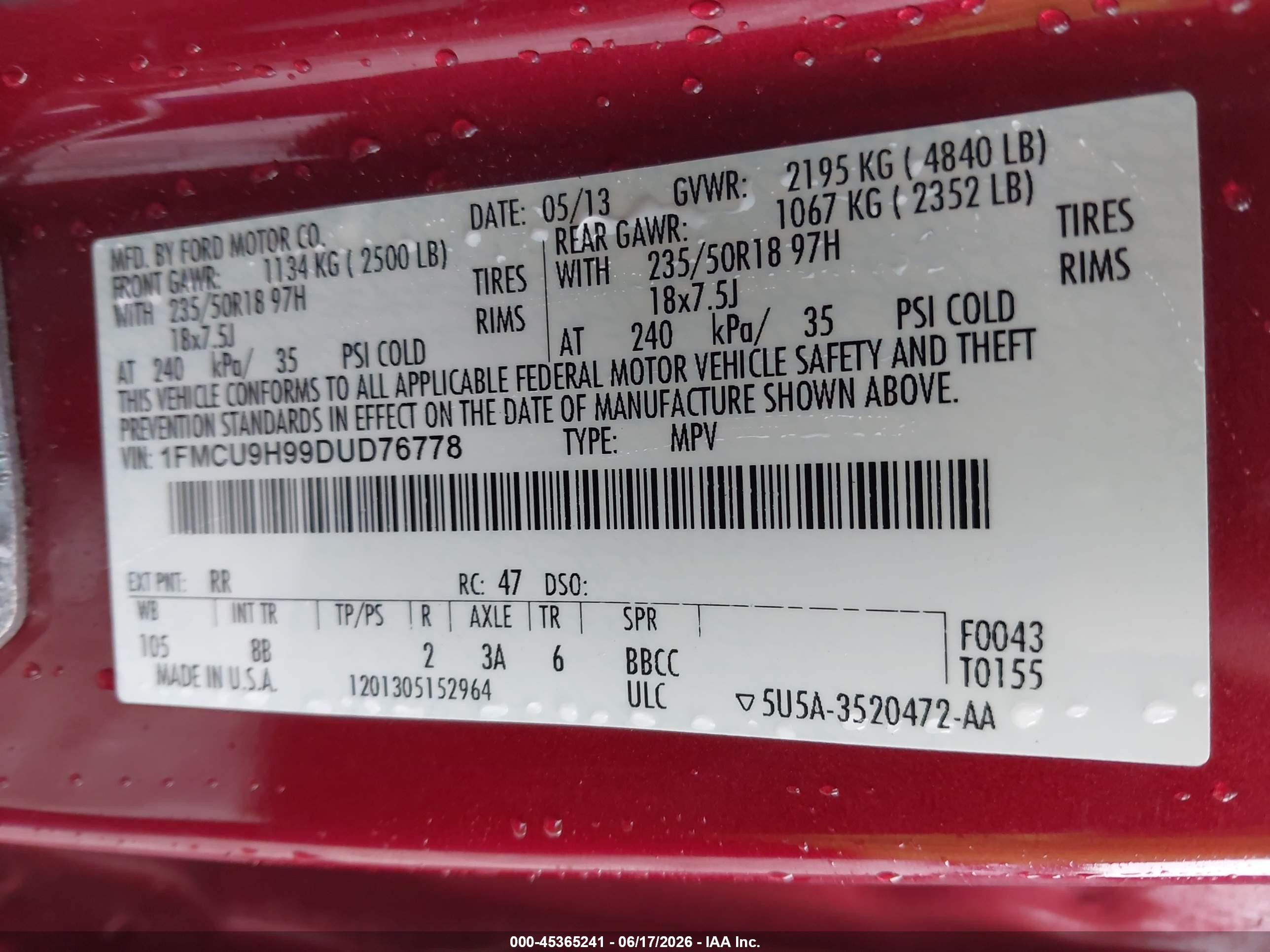 2013 Ford Escape Sel Red vin: 1FMCU9H99DUD76778
