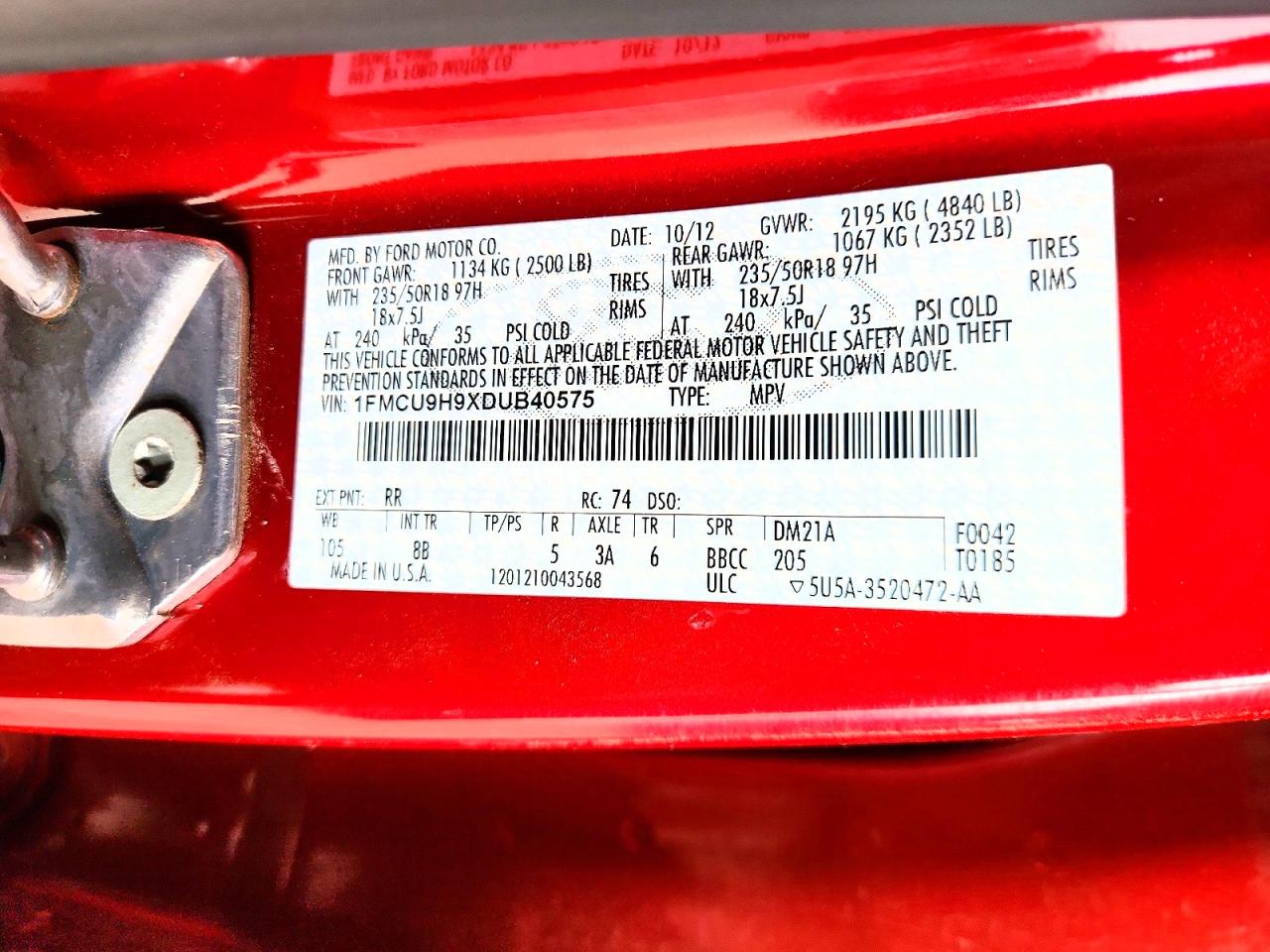 2013 Ford Escape Sel Burgundy vin: 1FMCU9H9XDUB40575