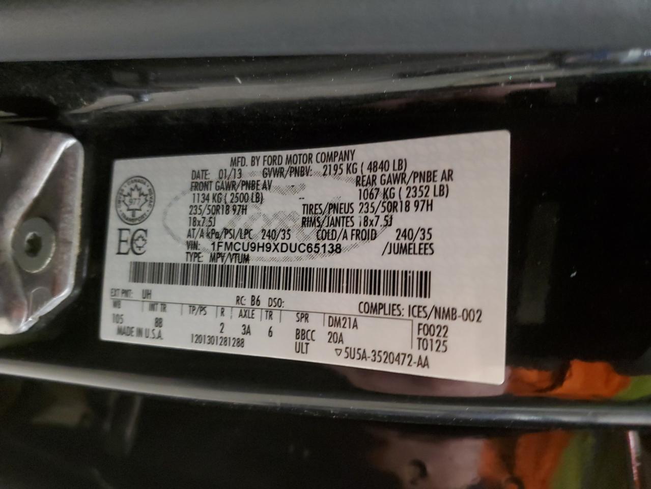 2013 Ford Escape Sel Black vin: 1FMCU9H9XDUC65138