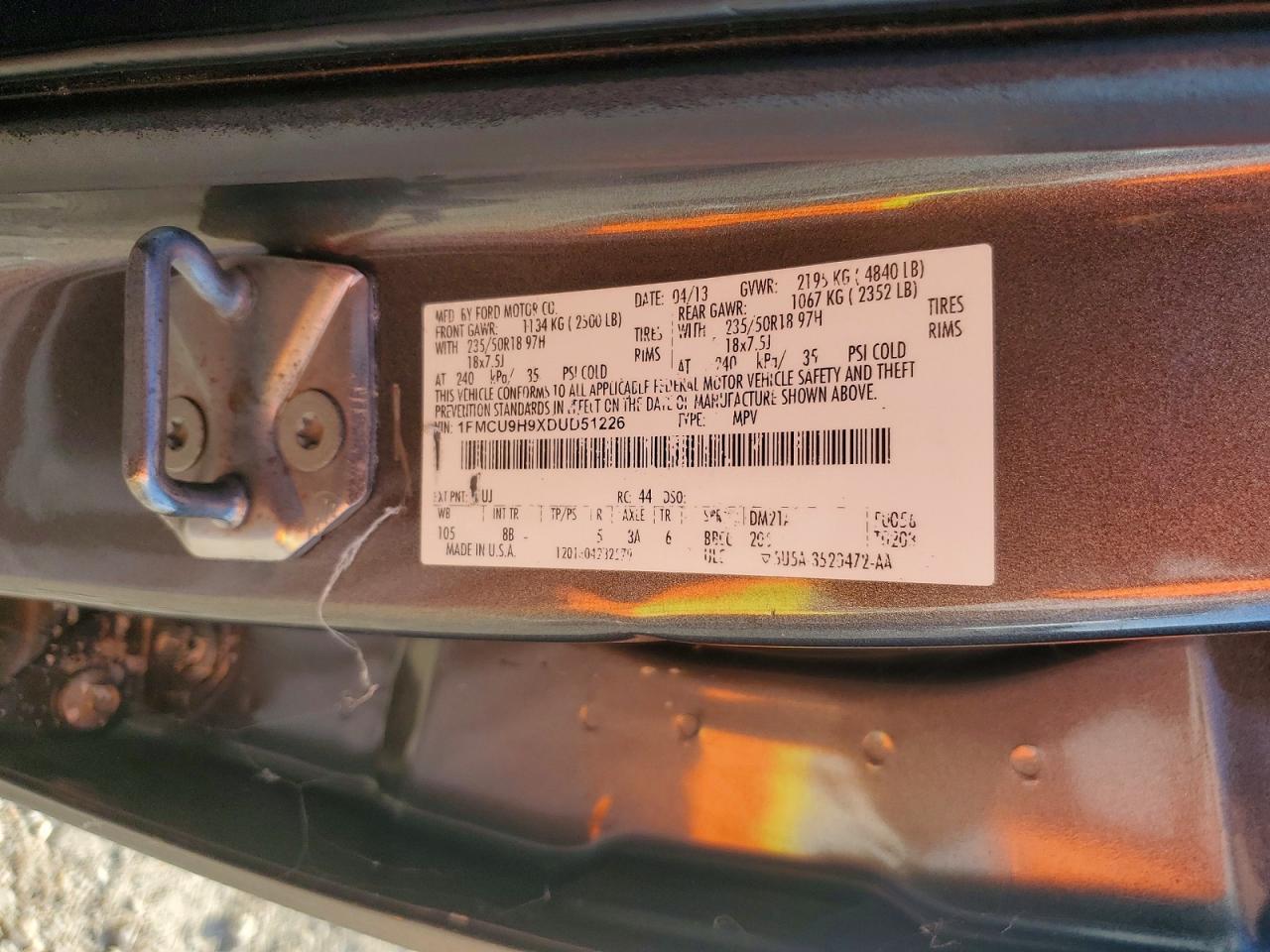 2013 Ford Escape Sel Gray vin: 1FMCU9H9XDUD51226